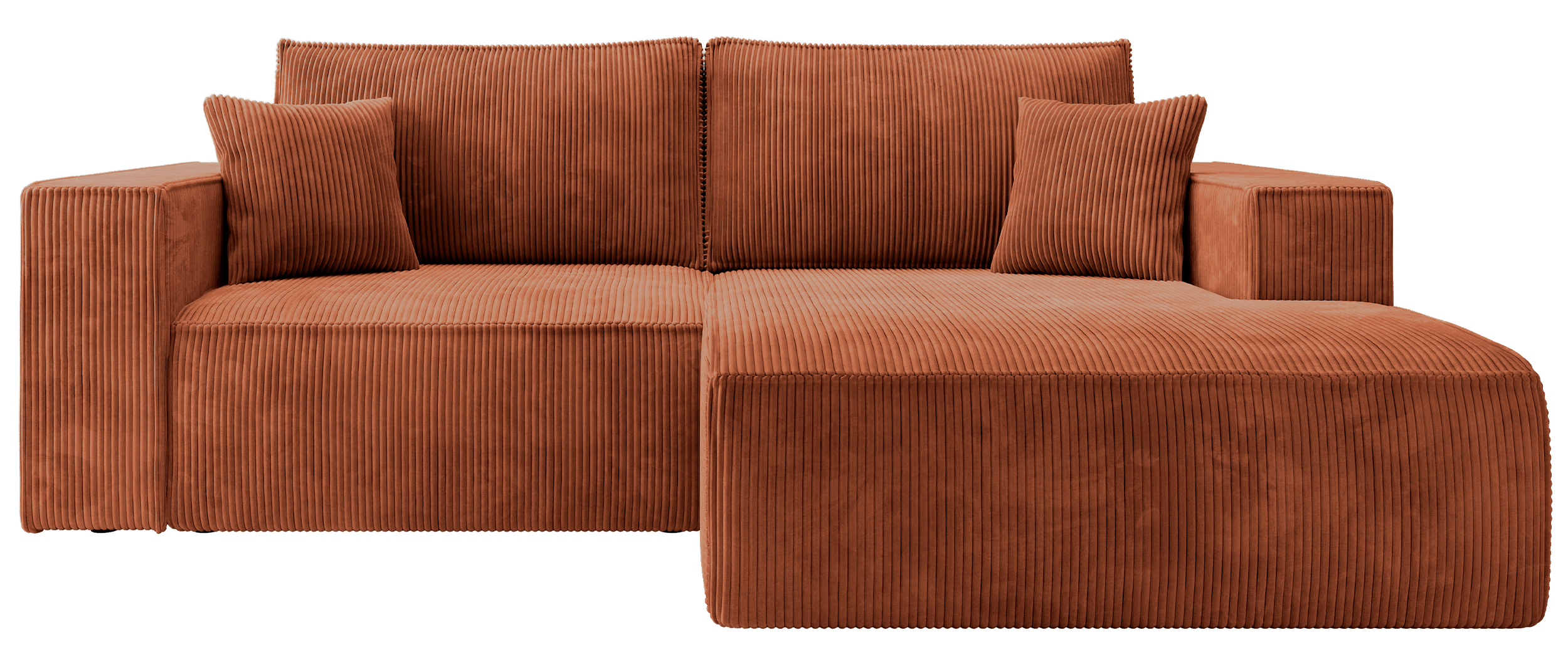 Ecksofa mit Schlaffunktion Farese Mini, L-förmig, rechtsseitig, mit Stauraum, kupferfarbener Cordstoff
