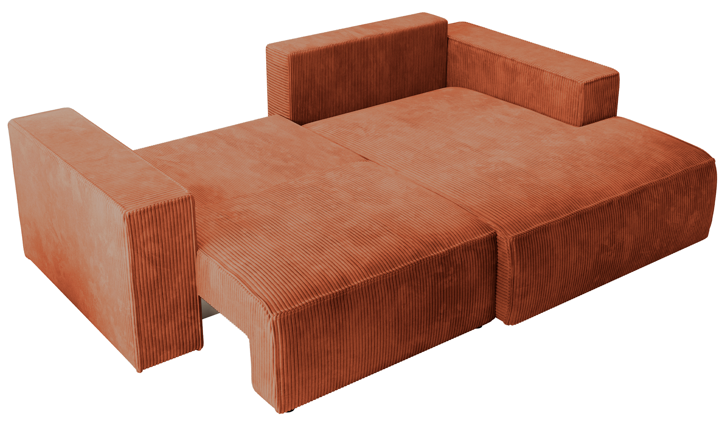 Ecksofa mit Schlaffunktion Farese Mini, L-förmig, rechtsseitig, mit Stauraum, kupferfarbener Cordstoff
