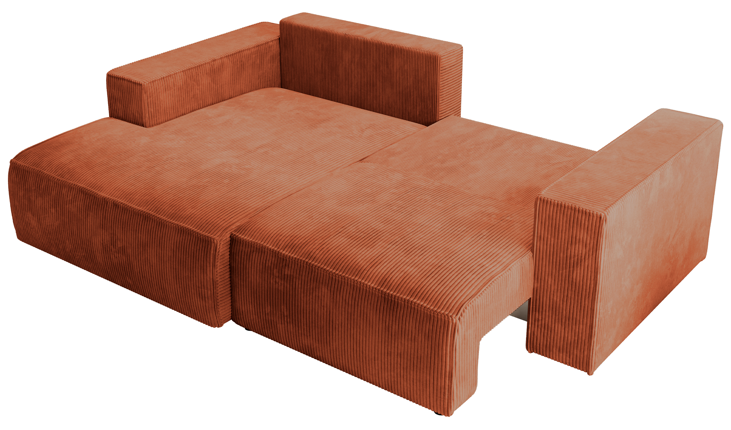 Ecksofa mit Schlafunktion Farese Mini, L-förmig, linksseitig, mit Stauraum, kupferfarbener Cordstoff