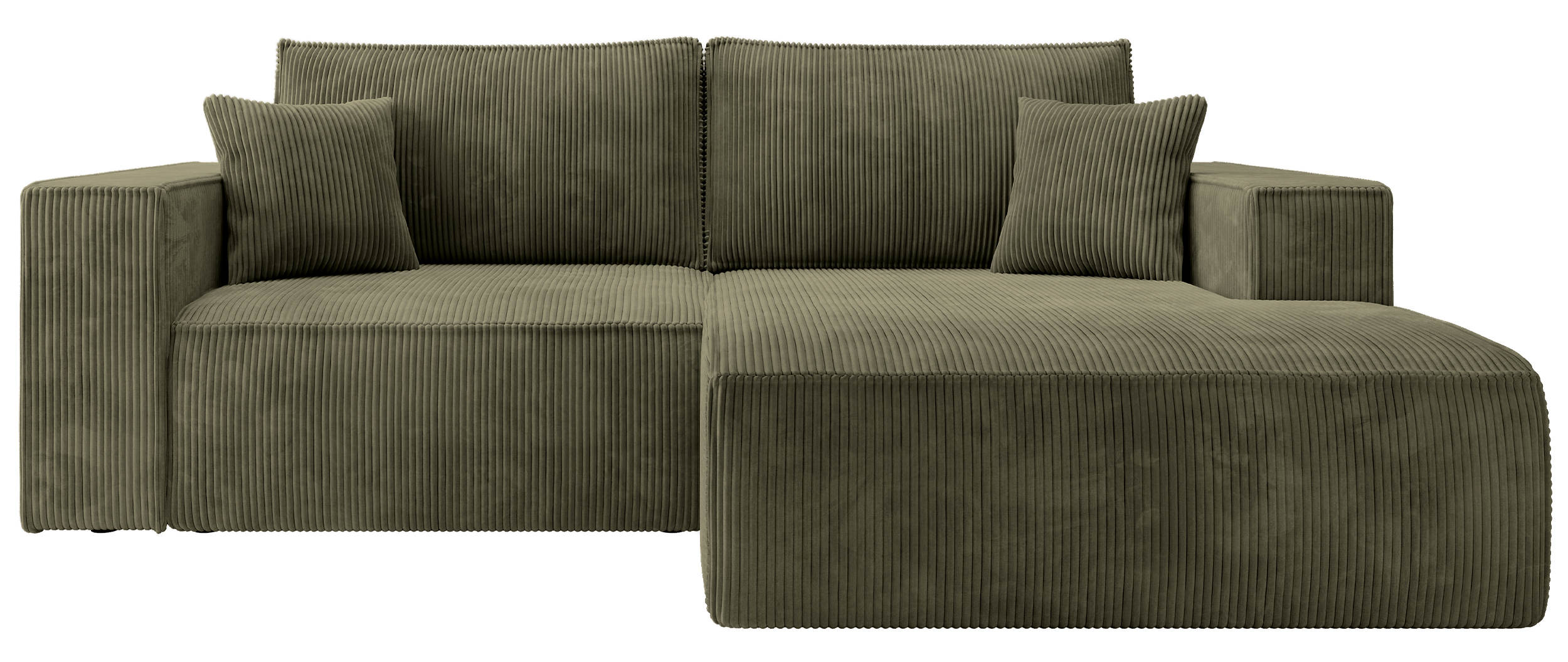 Ecksofa mit Schlaffunktion Farese Mini, L-förmig, rechtsseitig, mit Stauraum, olivgrüner Cordstoff