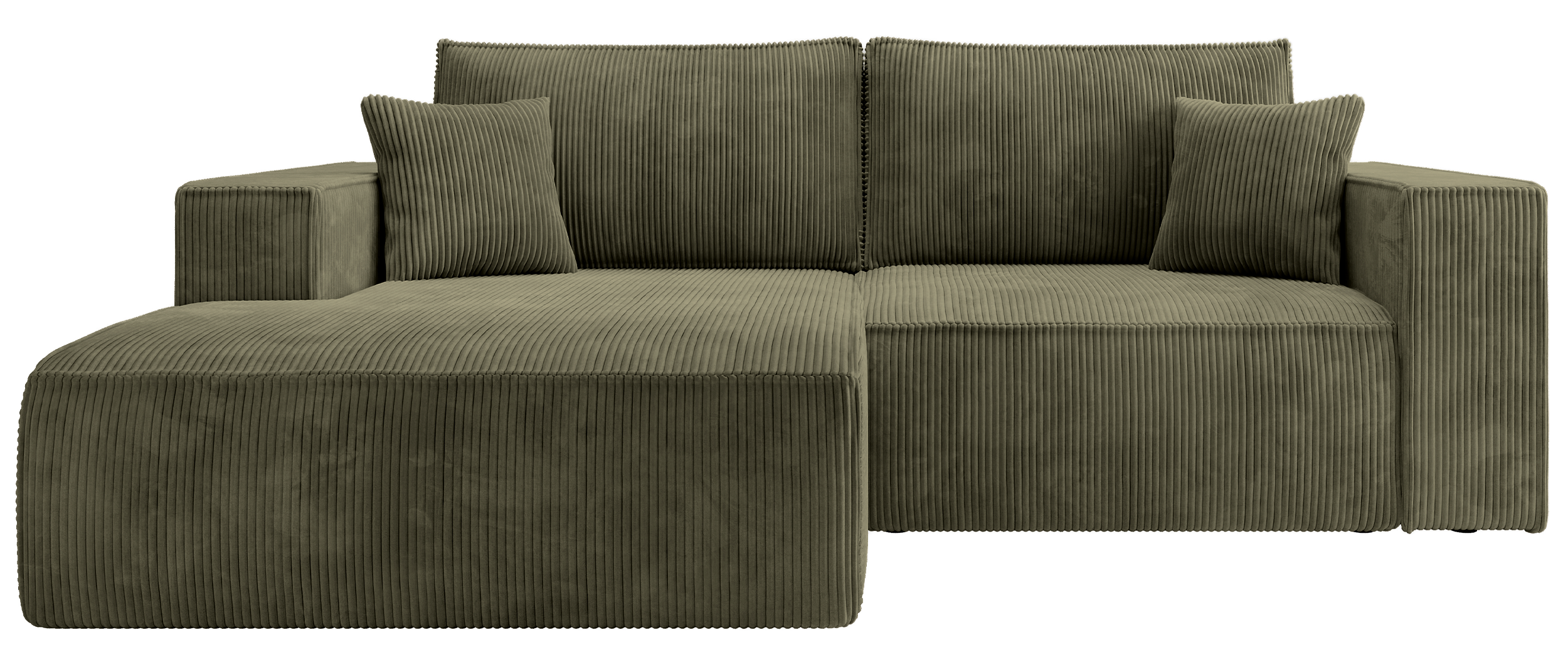 Ecksofa mit Schlaffunktion Farese mini, L-förmig, linksseitig, mit Stauraum, olivgrüner Cordstoff