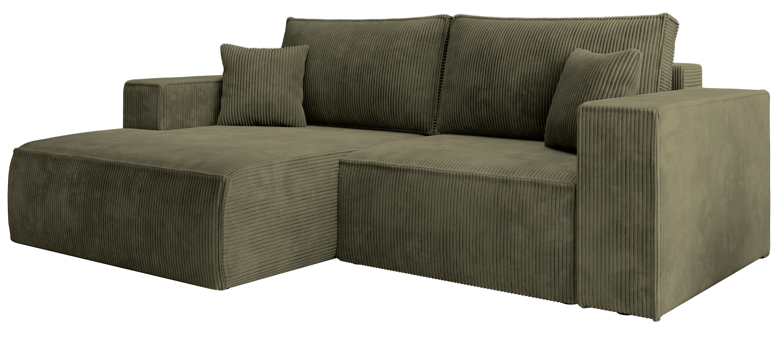 Ecksofa mit Schlaffunktion Farese mini, L-förmig, linksseitig, mit Stauraum, olivgrüner Cordstoff