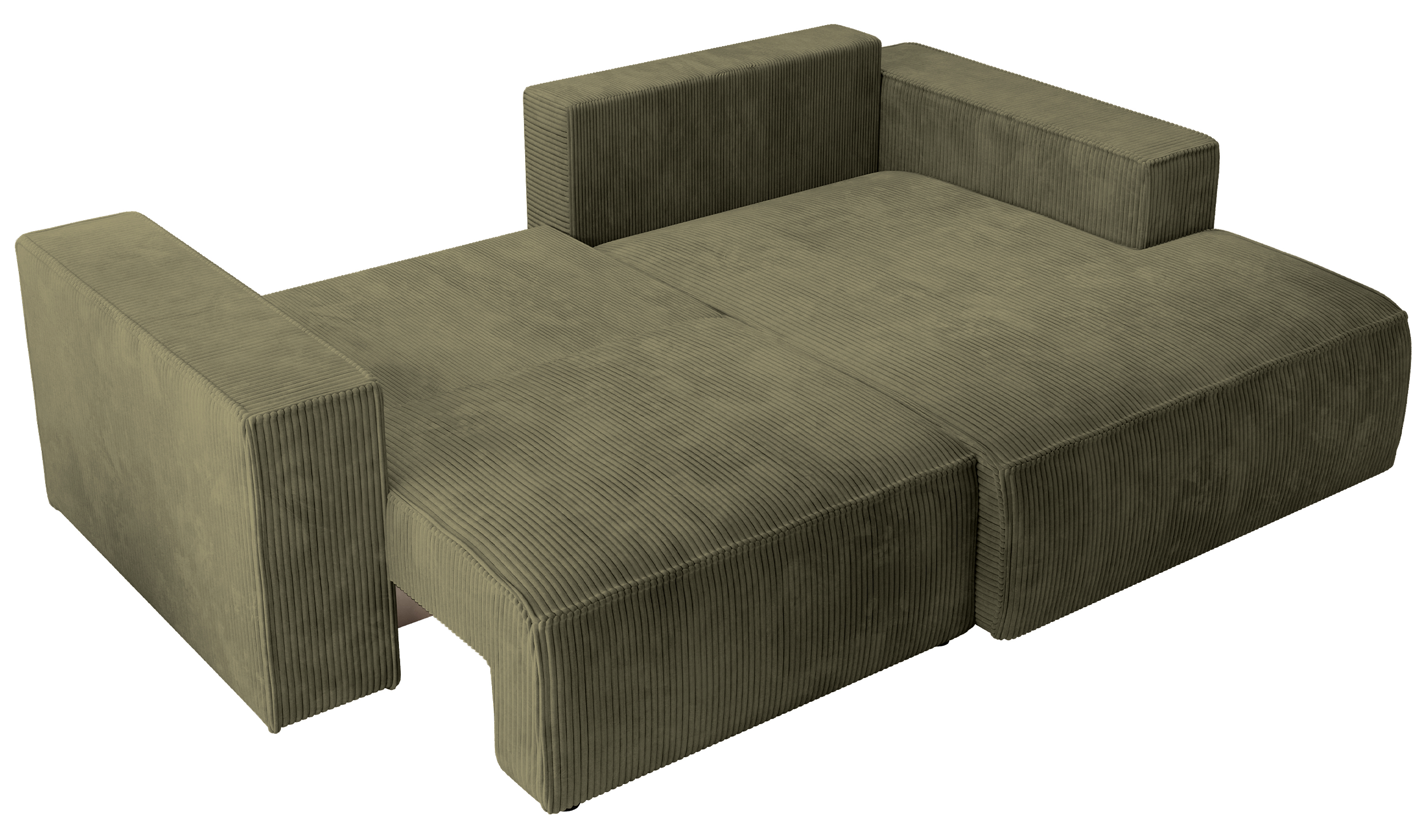 Ecksofa mit Schlaffunktion Farese Mini, L-förmig, rechtsseitig, mit Stauraum, olivgrüner Cordstoff