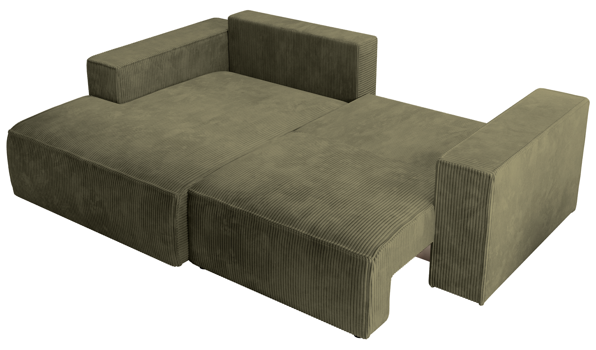 Ecksofa mit Schlaffunktion Farese mini, L-förmig, linksseitig, mit Stauraum, olivgrüner Cordstoff