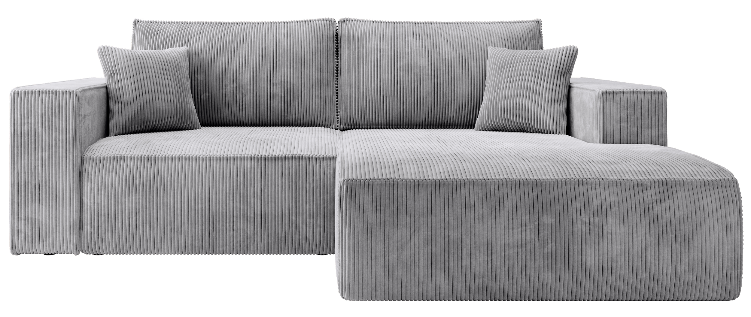 Ecksofa mit Schlaffunktion Farese Mini, L-förmig, rechtsseitig, mit Stauraum, hellgrauer Cordstoff