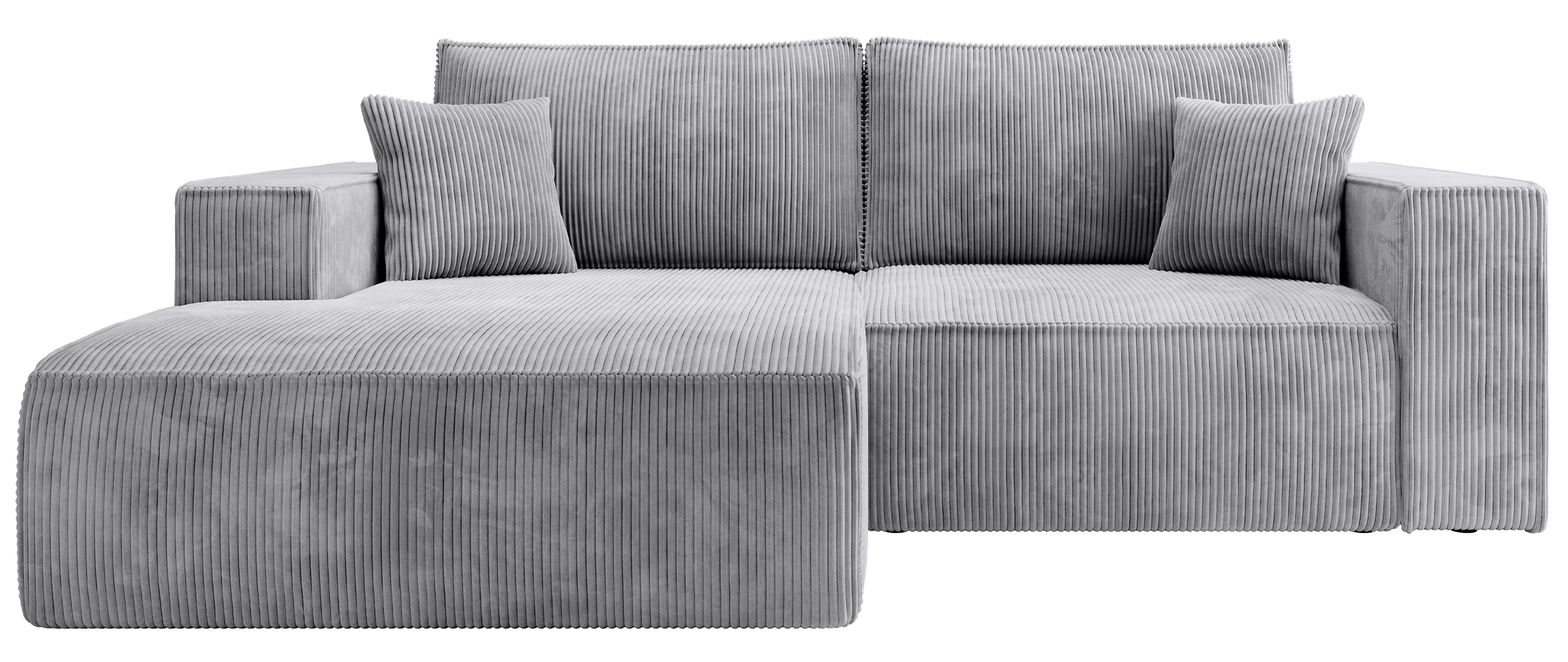 Ecksofa mit Schlaffunktion Farese Mini, L-förmig, linksseitig, mit Stauraum, hellgrauer Cordstoff