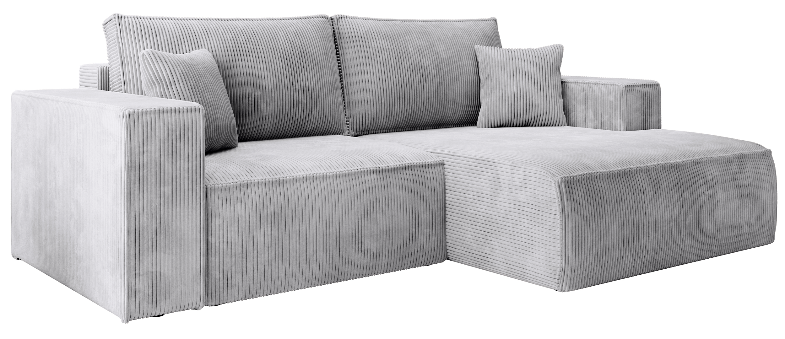 Ecksofa mit Schlaffunktion Farese Mini, L-förmig, rechtsseitig, mit Stauraum, hellgrauer Cordstoff