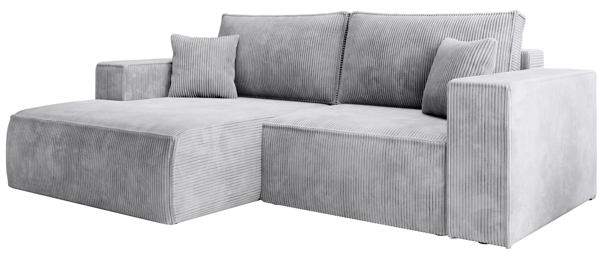 Ecksofa mit Schlaffunktion Farese Mini, L-förmig, linksseitig, mit Stauraum, hellgrauer Cordstoff