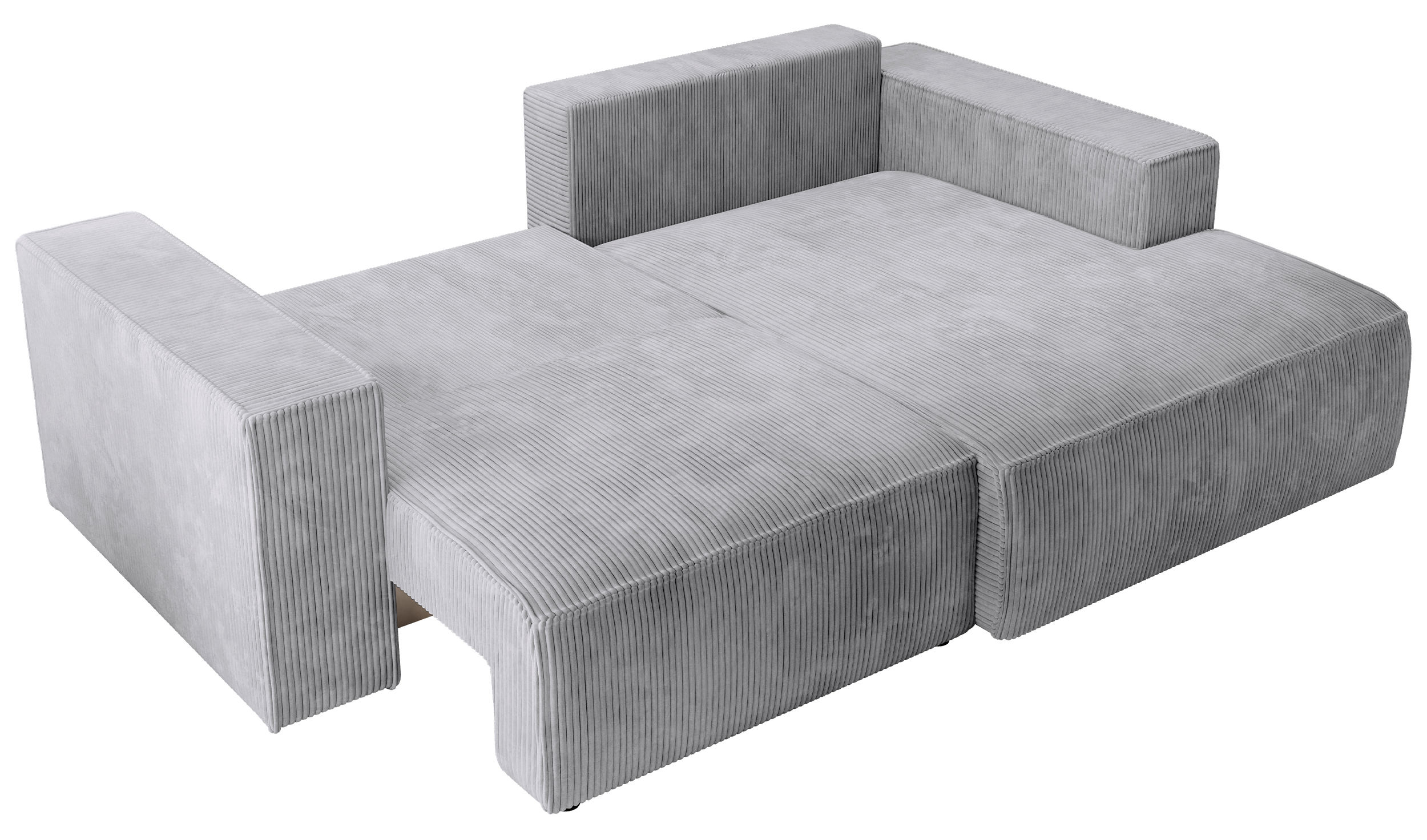 Ecksofa mit Schlaffunktion Farese Mini, L-förmig, rechtsseitig, mit Stauraum, hellgrauer Cordstoff