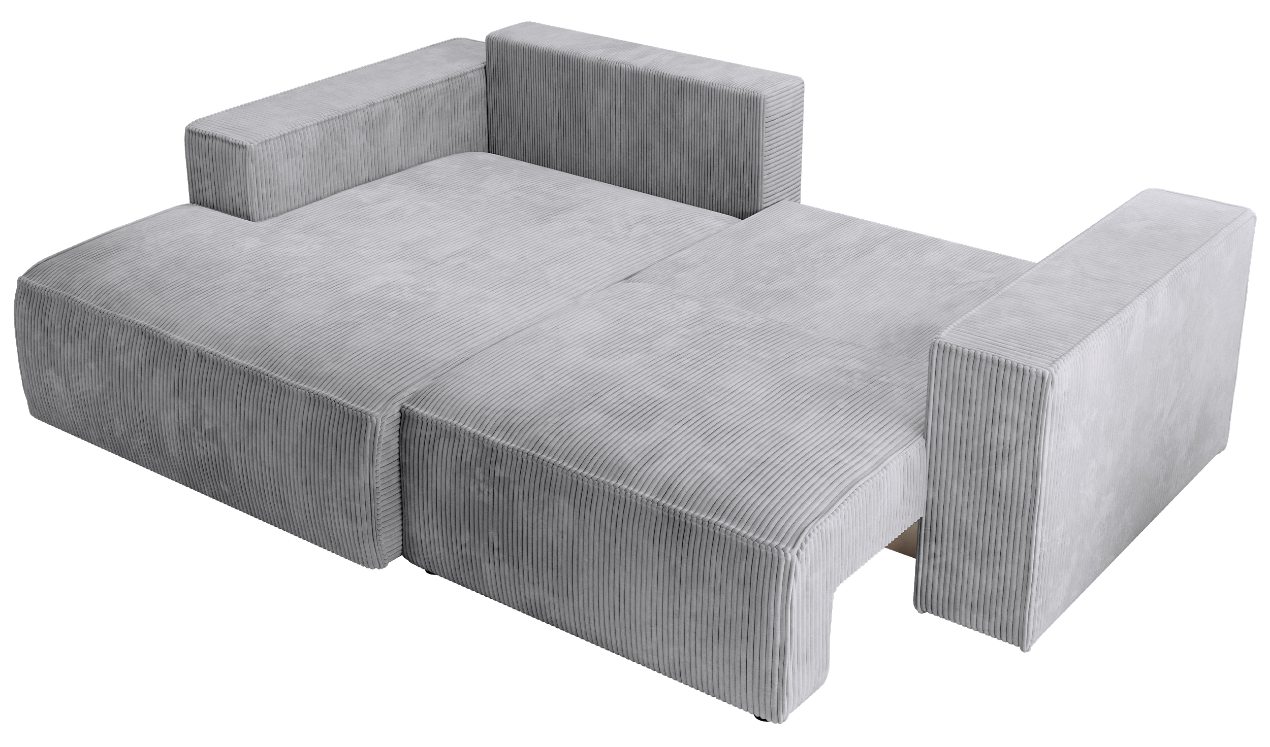 Ecksofa mit Schlaffunktion Farese Mini, L-förmig, linksseitig, mit Stauraum, hellgrauer Cordstoff