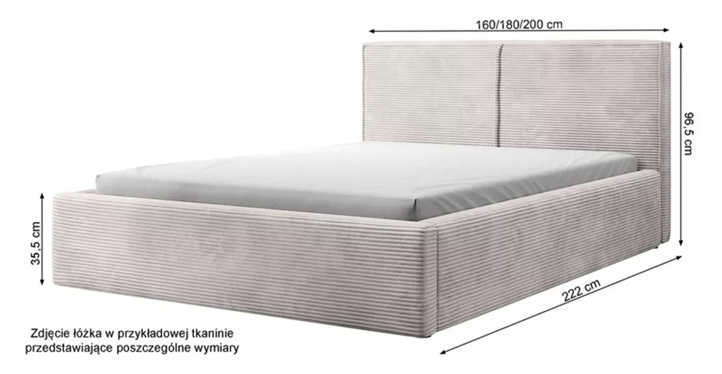 Polsterbett 180x200 cm Farese mit Stauraum und Gasdruckfeder, dunkelgrauer Cord