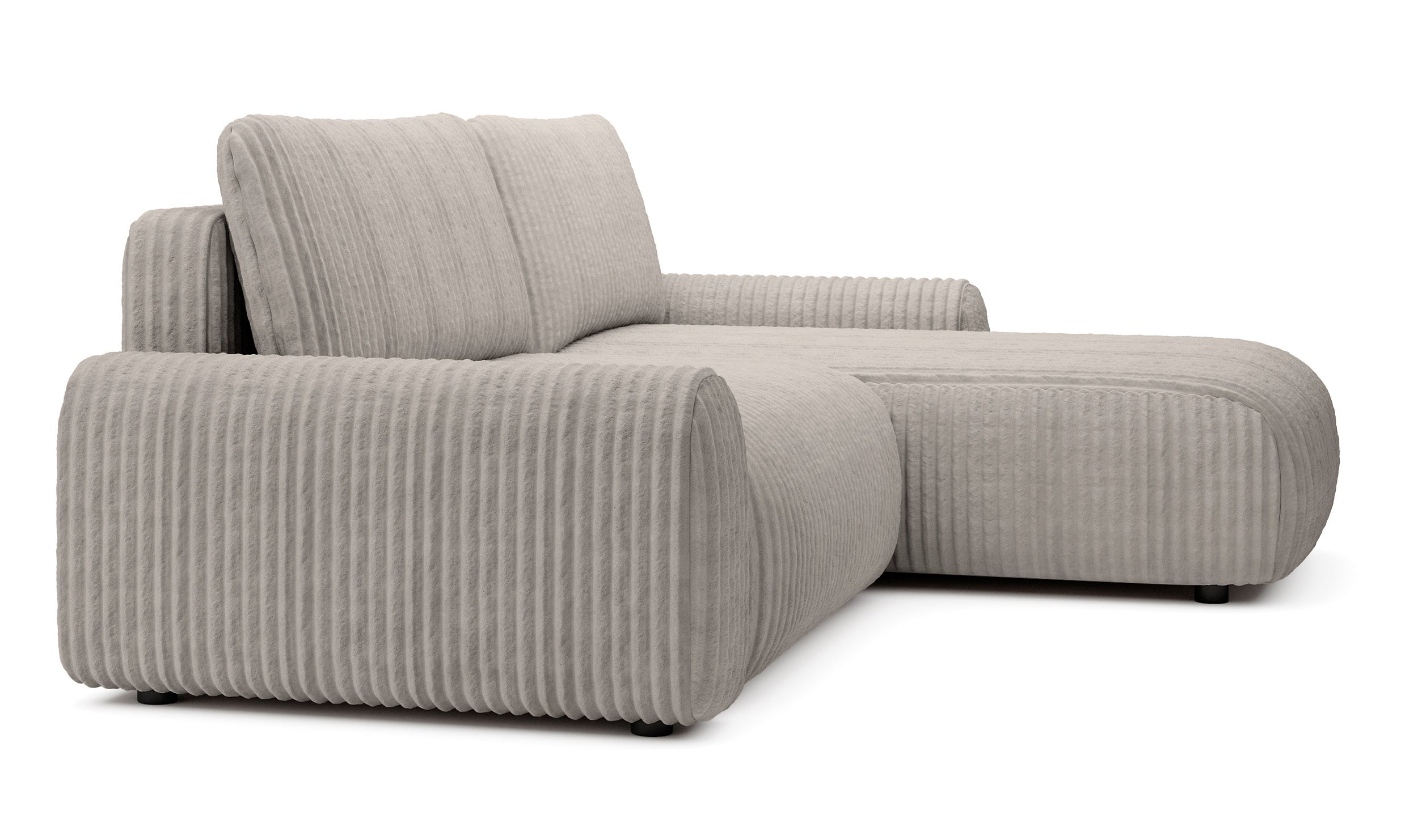 Ecksofa mit Schlaffunktion Lelu, L-förmig, universell, mit Stauraum, grau-beiger Cordstoff