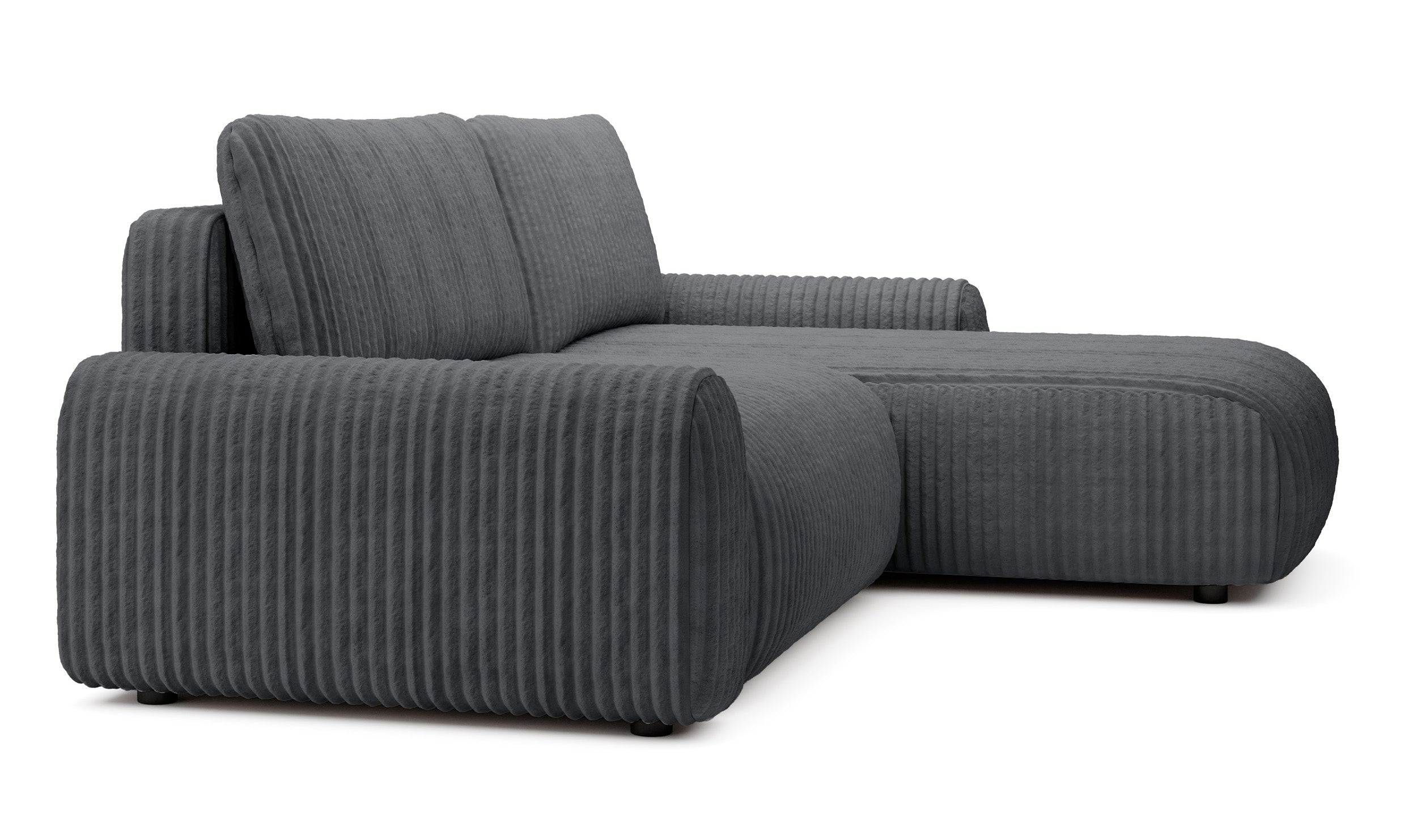 Ecksofa mit Schlafunktion Lelu, L-förmig, universell, mit Stauraum, dunkelgrauer Cordstoff