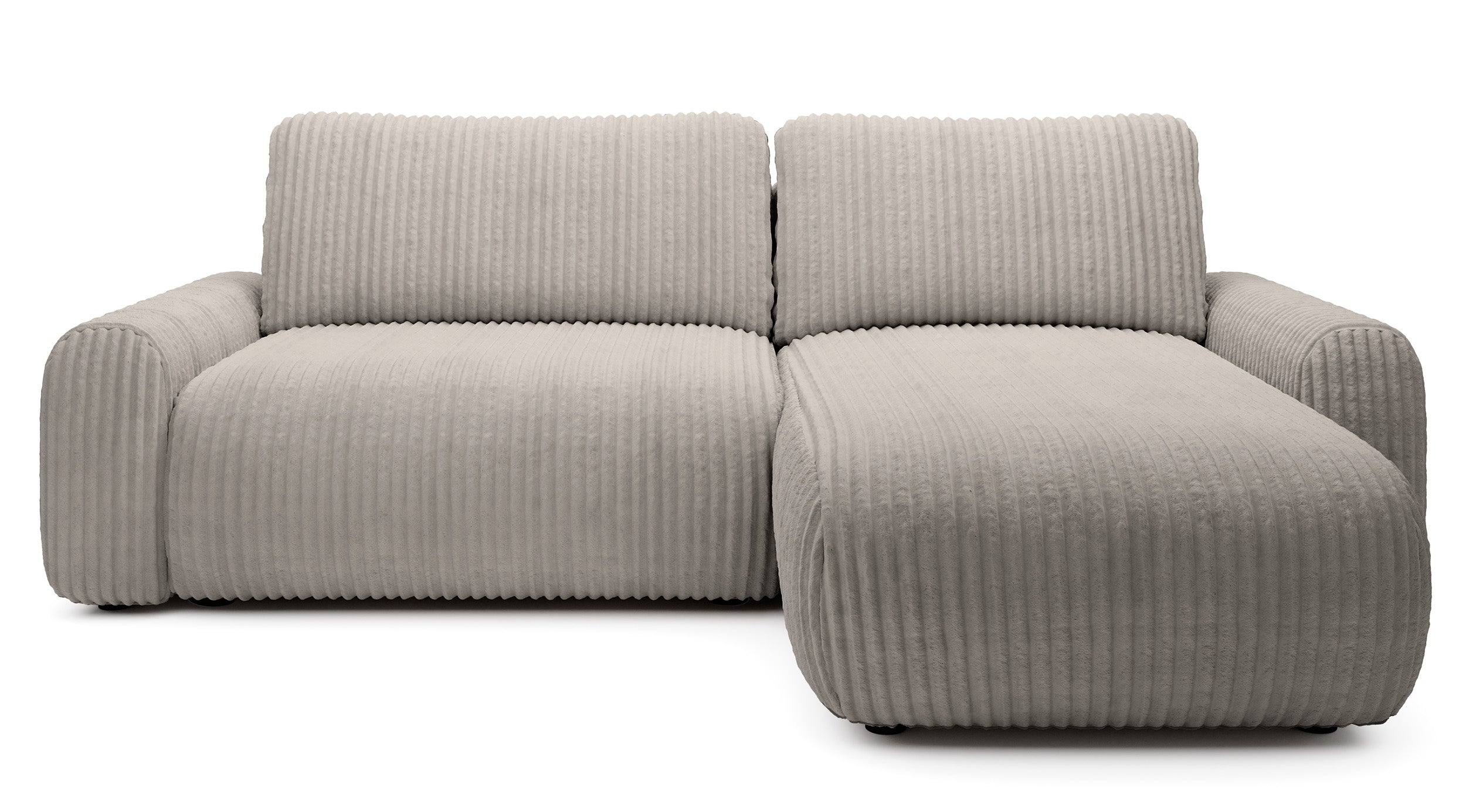 Ecksofa mit Schlaffunktion Lelu, L-förmig, universell, mit Stauraum, grau-beiger Cordstoff
