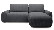 Ecksofa mit Schlafunktion Lelu, L-förmig, universell, mit Stauraum, dunkelgrauer Cordstoff