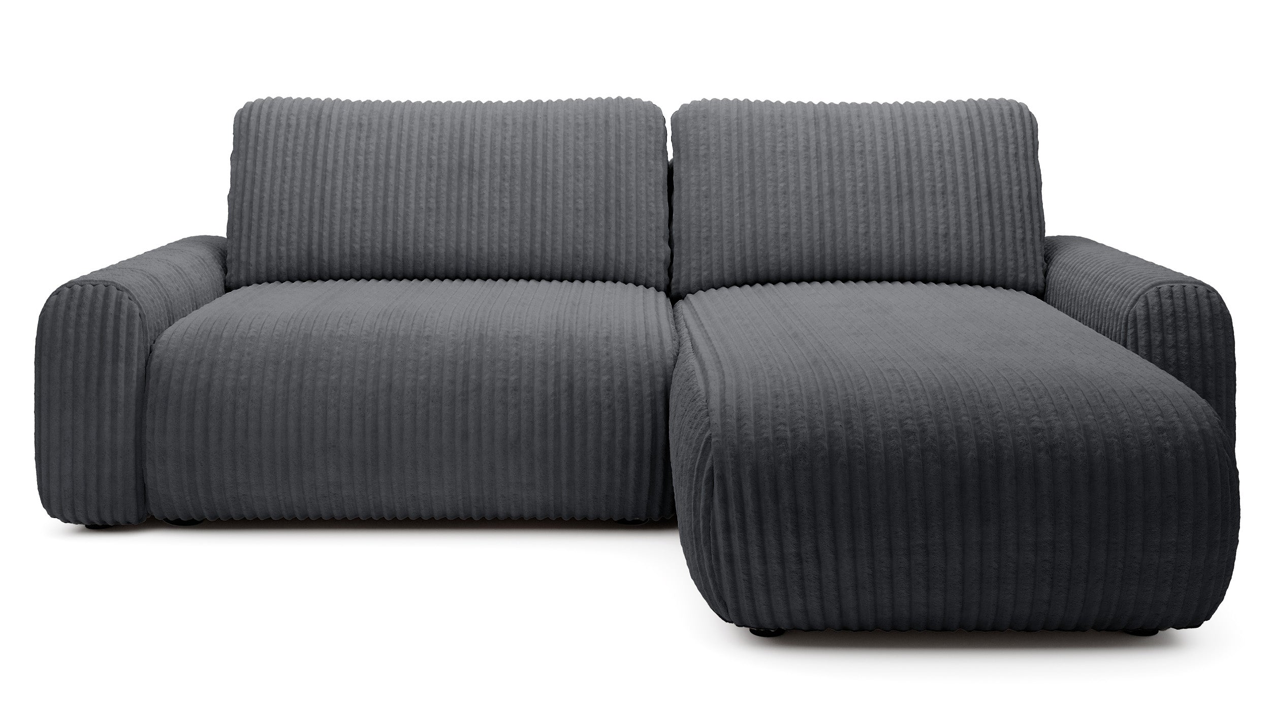Ecksofa mit Schlafunktion Lelu, L-förmig, universell, mit Stauraum, dunkelgrauer Cordstoff