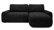 Ecksofa mit Schlaffunktion Lelu, L-förmig, universell, mit Stauraum, schwarzer Cordstoff