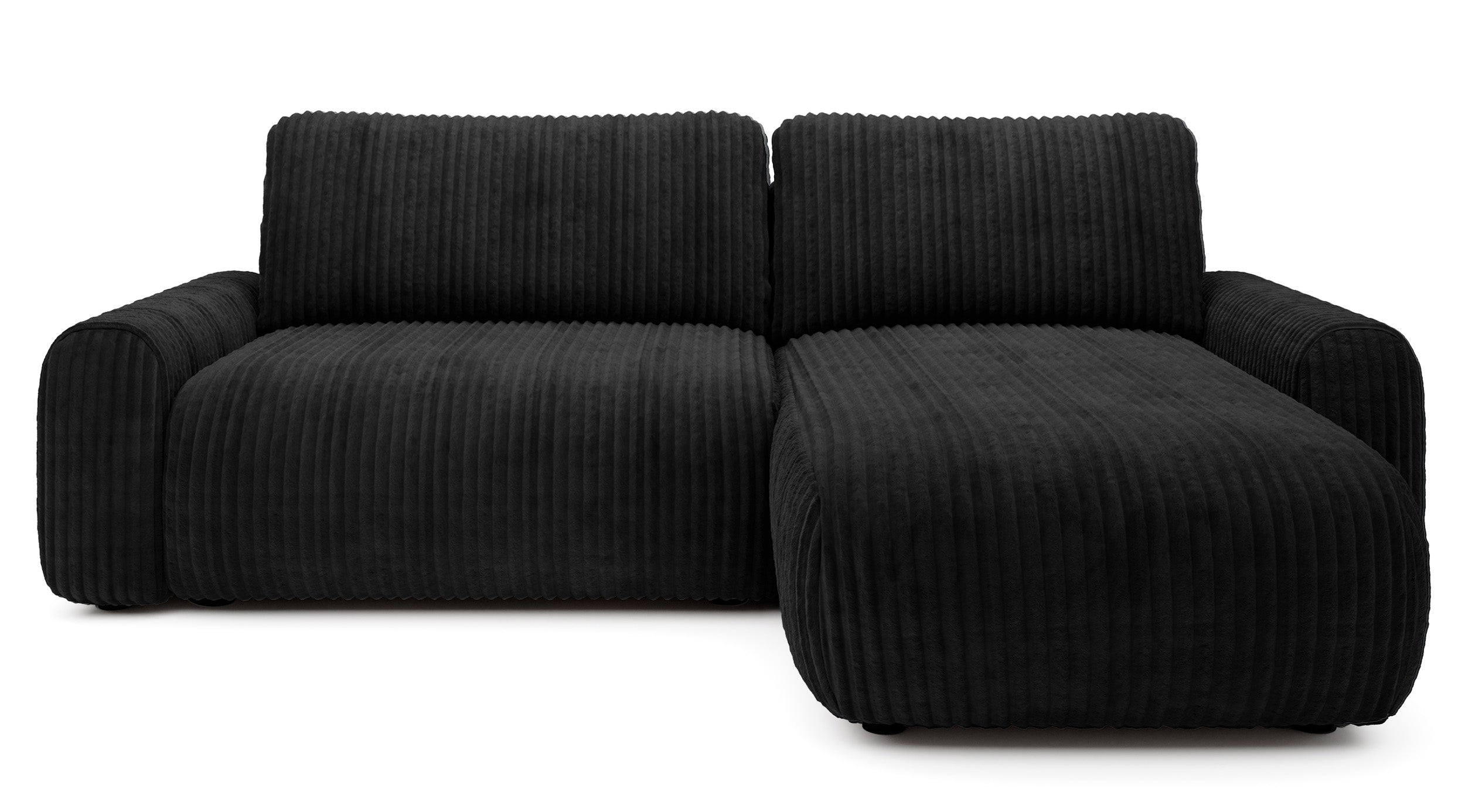 Ecksofa mit Schlaffunktion Lelu, L-förmig, universell, mit Stauraum, schwarzer Cordstoff