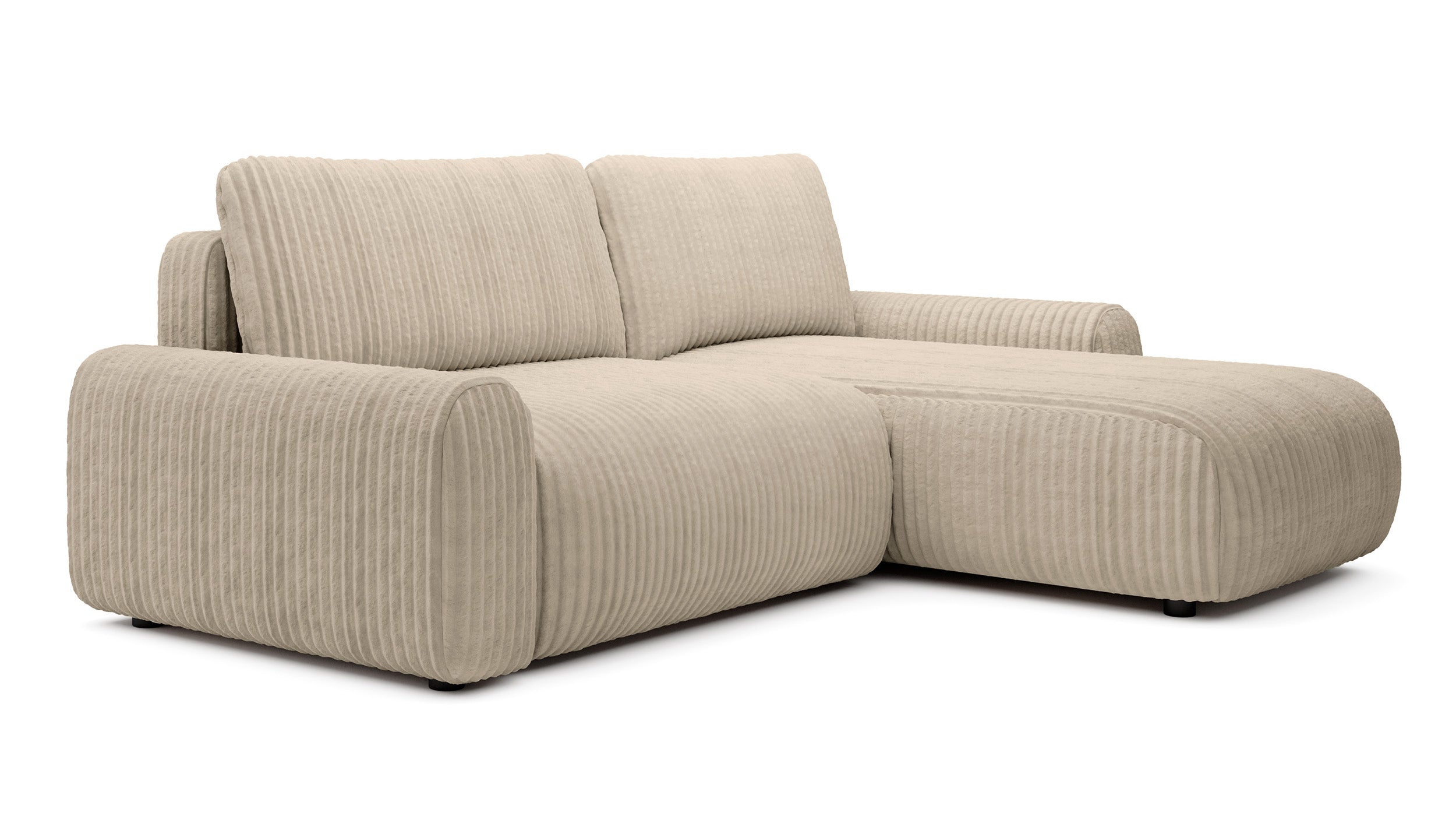 Ecksofa mit Schlaffunktion Lelu, L-förmig, universell, mit Stauraum, beige Cordstoff