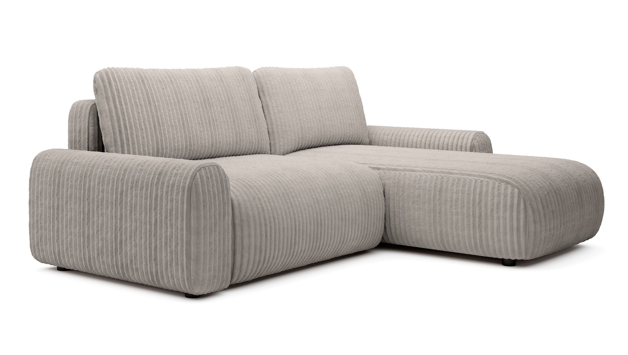 Ecksofa mit Schlaffunktion Lelu, L-förmig, universell, mit Stauraum, grau-beiger Cordstoff