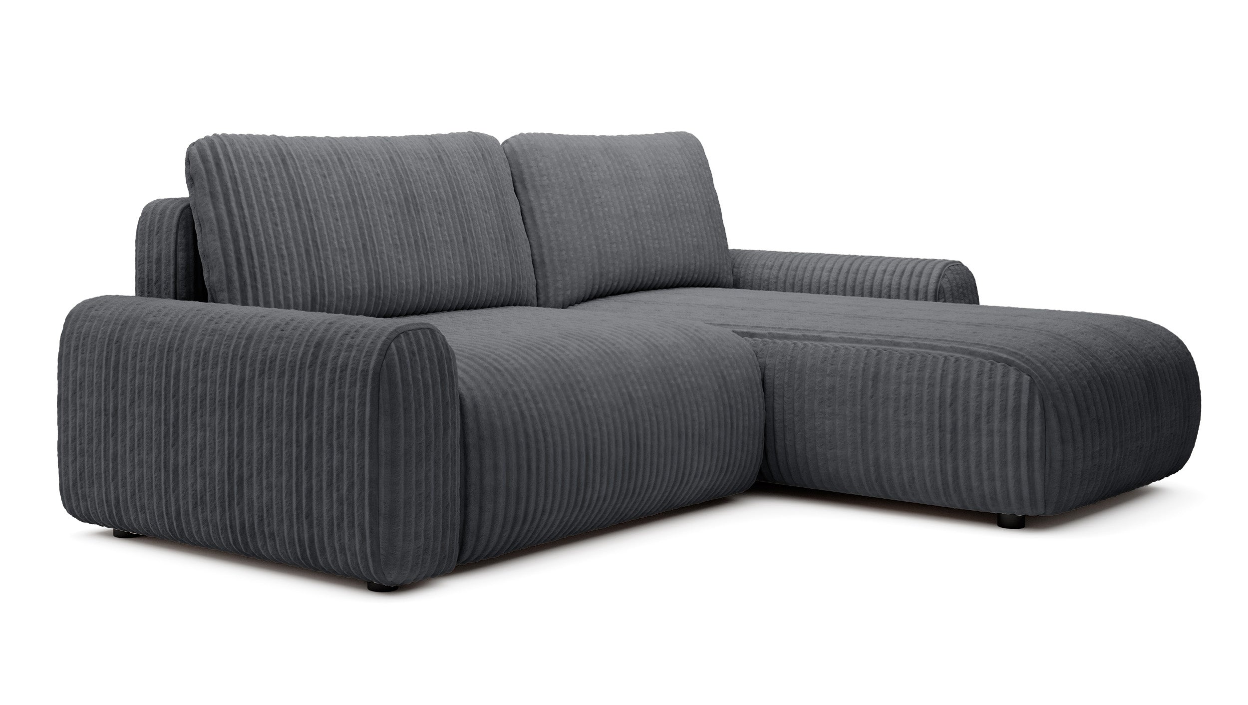 Ecksofa mit Schlafunktion Lelu, L-förmig, universell, mit Stauraum, dunkelgrauer Cordstoff