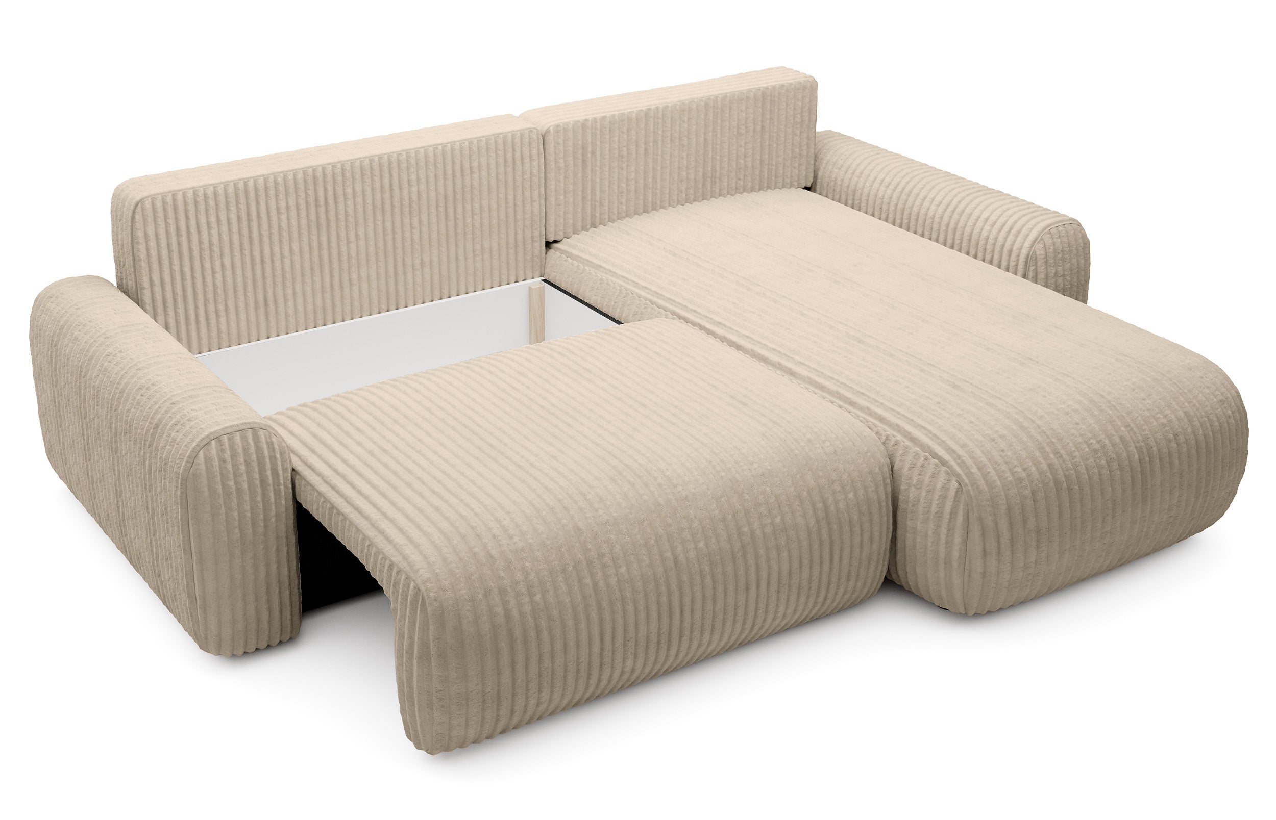 Ecksofa mit Schlaffunktion Lelu, L-förmig, universell, mit Stauraum, beige Cordstoff