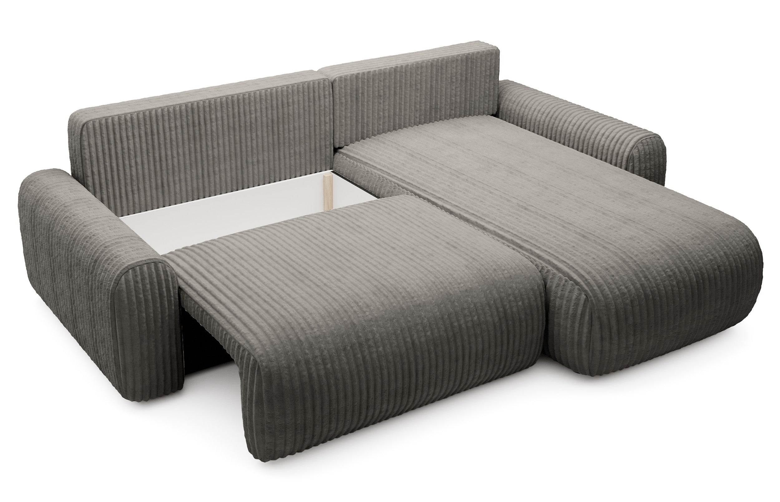 Ecksofa mit Schlaffunktion Lelu, universell L-förmig, mit Stauraum, dunkelbeige Cord