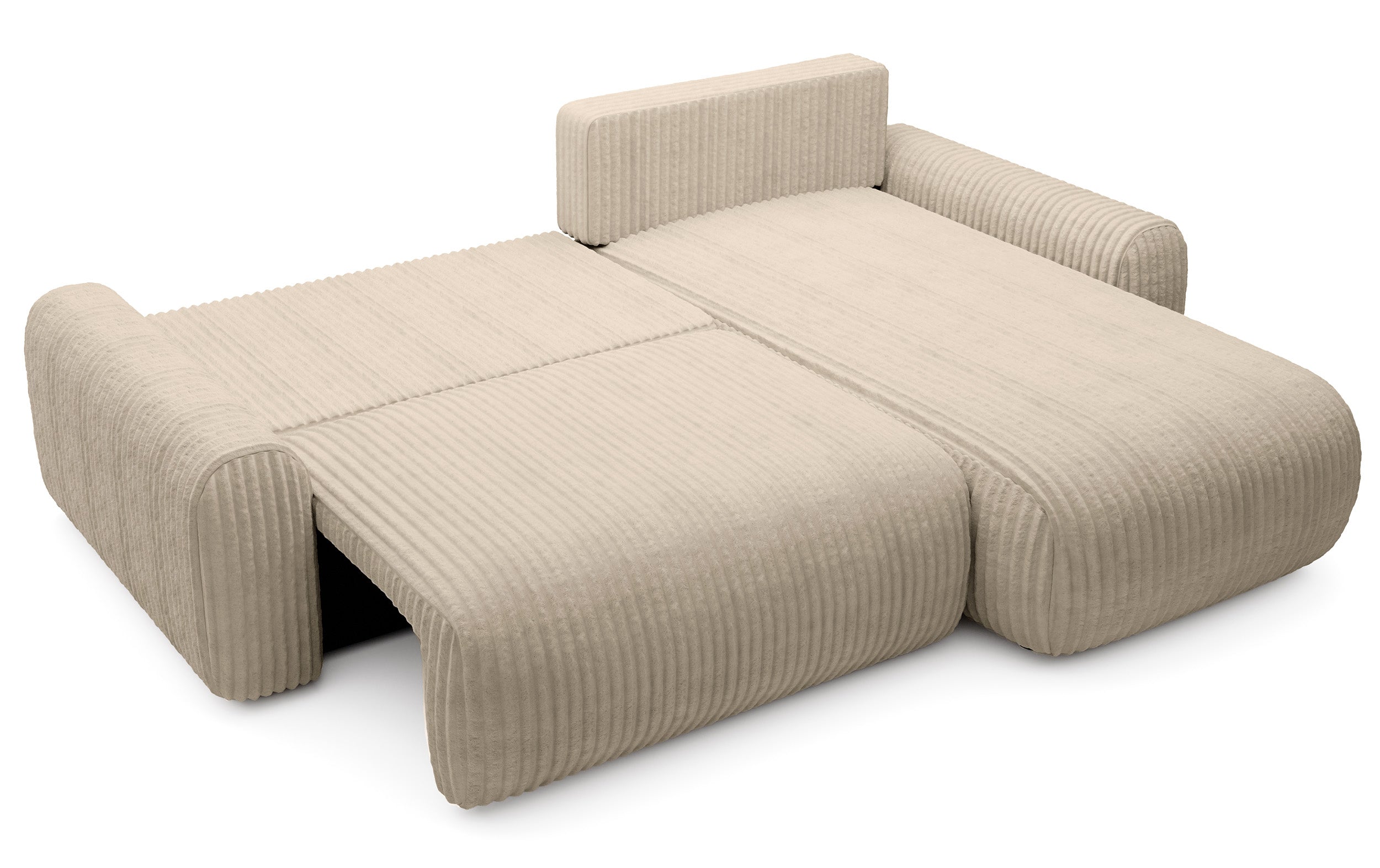 Ecksofa mit Schlaffunktion Lelu, L-förmig, universell, mit Stauraum, beige Cordstoff