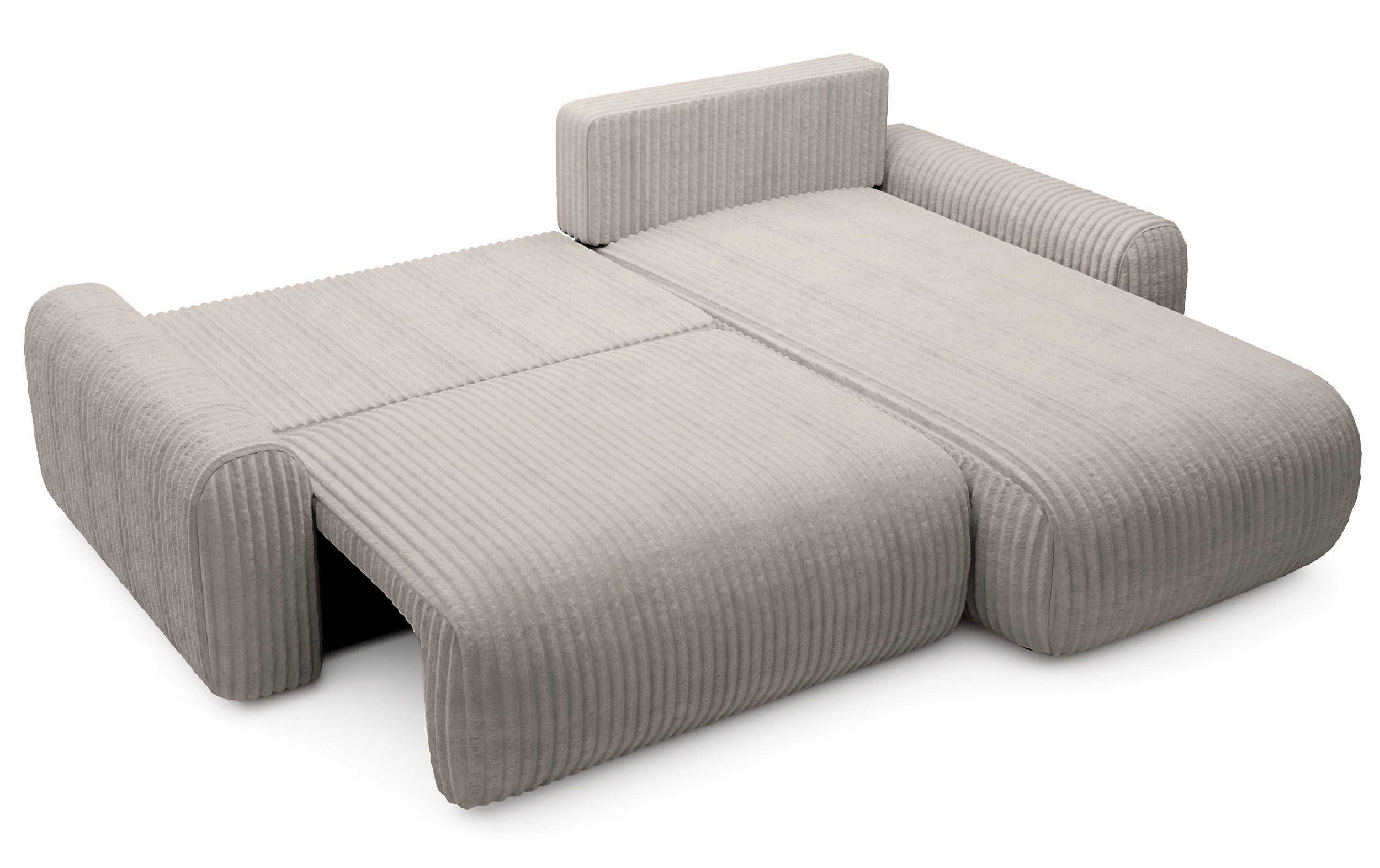 Ecksofa mit Schlaffunktion Lelu, L-förmig, universell, mit Stauraum, grau-beiger Cordstoff