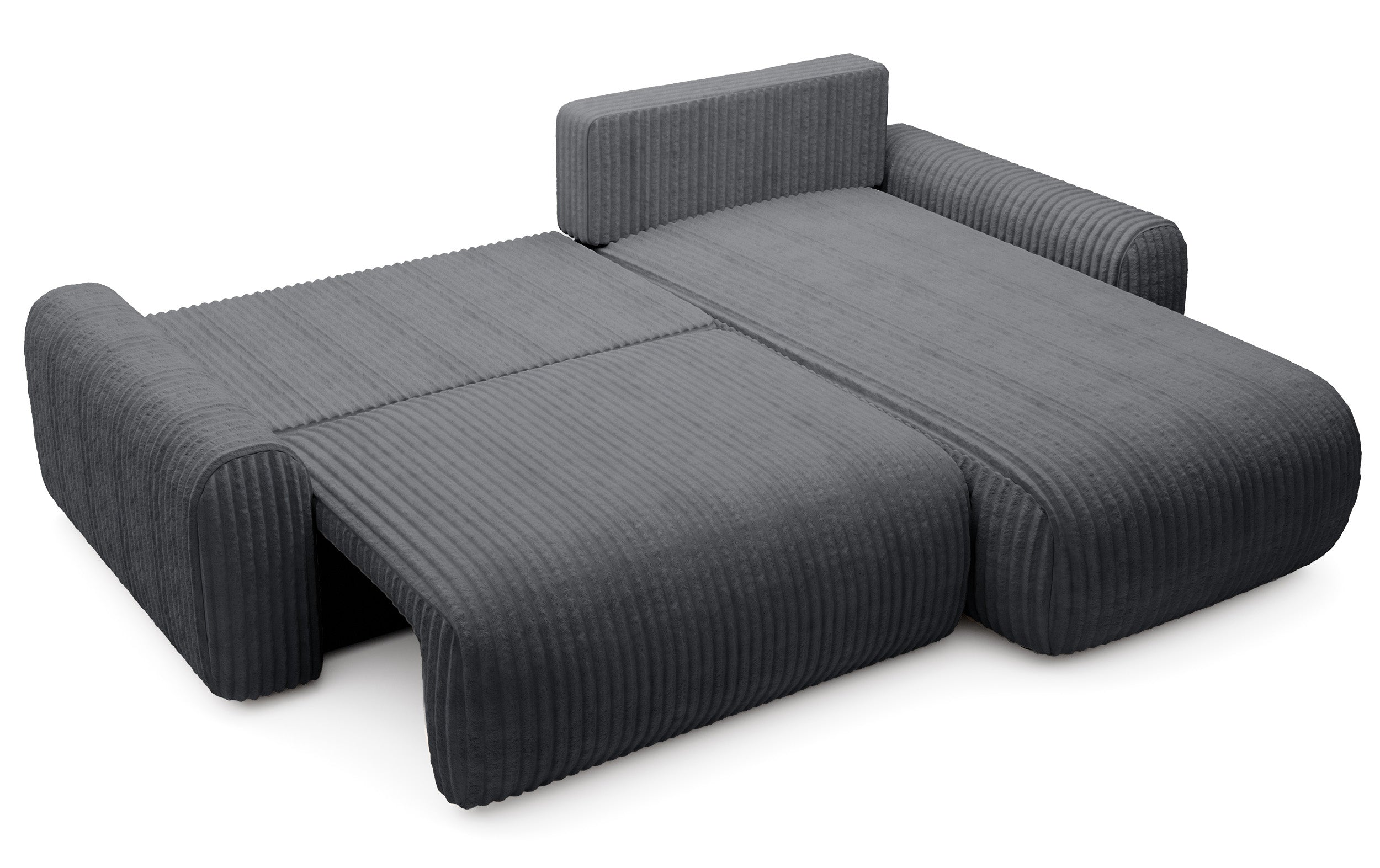 Ecksofa mit Schlafunktion Lelu, L-förmig, universell, mit Stauraum, dunkelgrauer Cordstoff