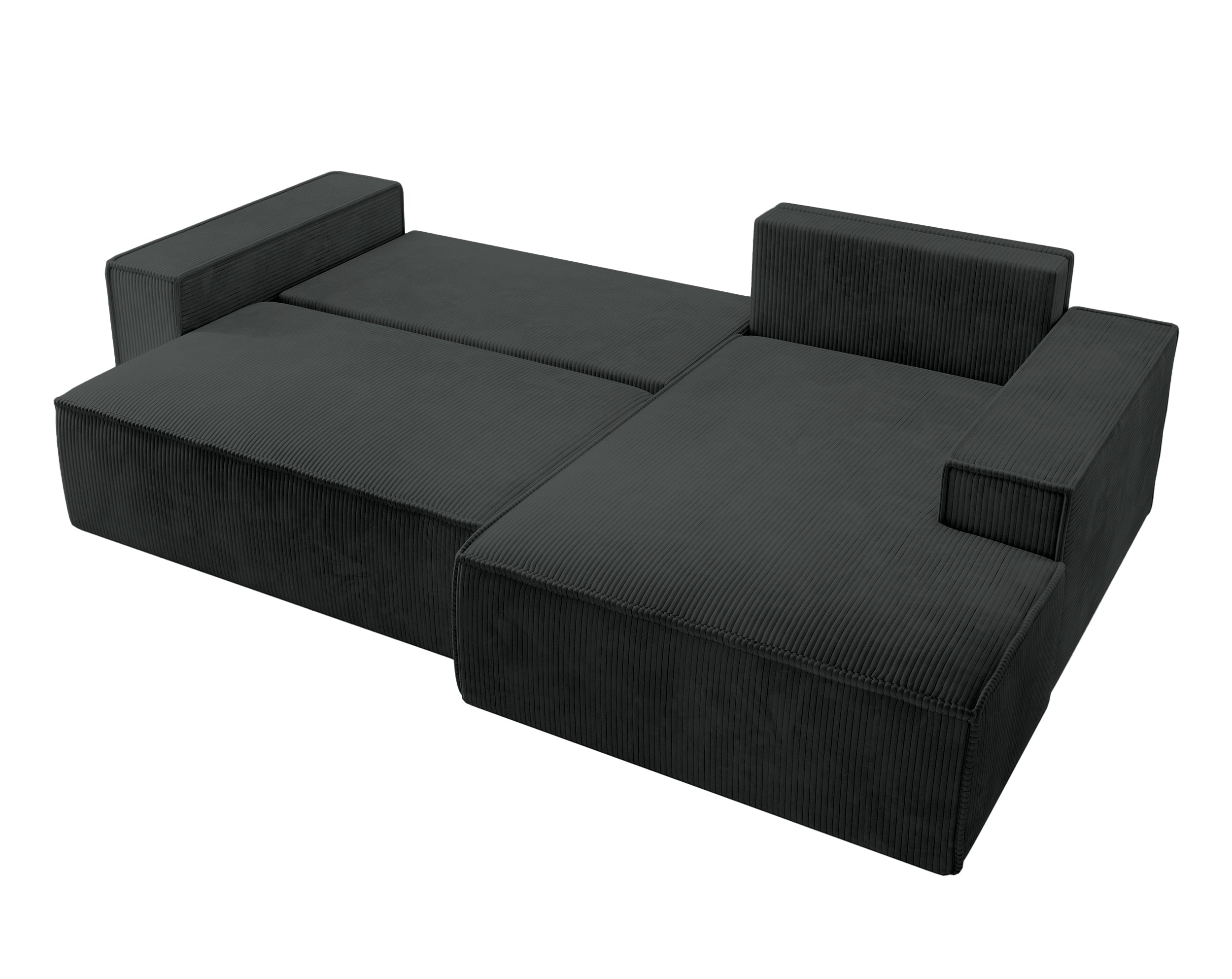 Ecksofa mit Schlaffunktion Farese New, L-förmig, mit Stauraum, schwarzer Cord, rechtsseitig