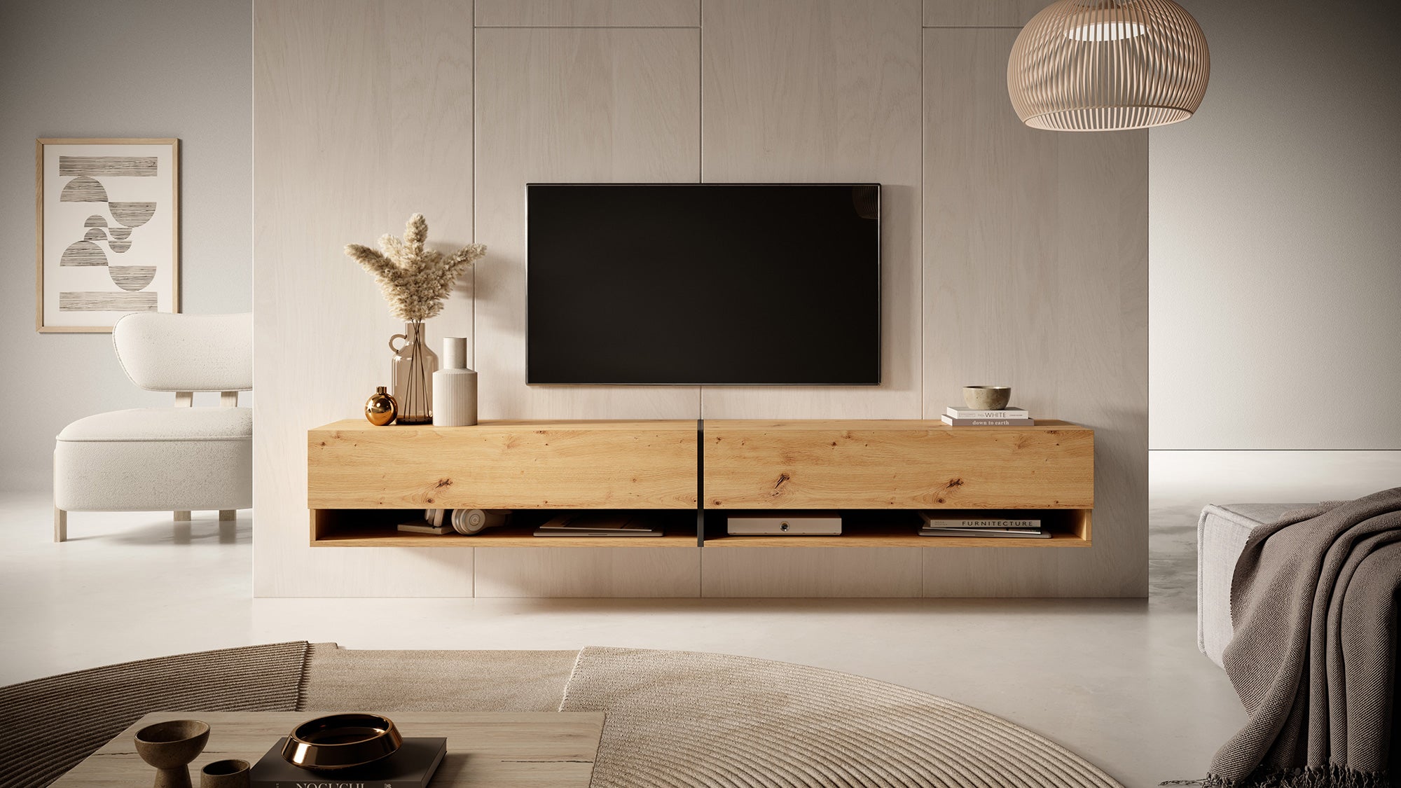 TV-Schrank Mirrgo 200 cm Artisan Eiche mit grafitfarbenen Einsätzen