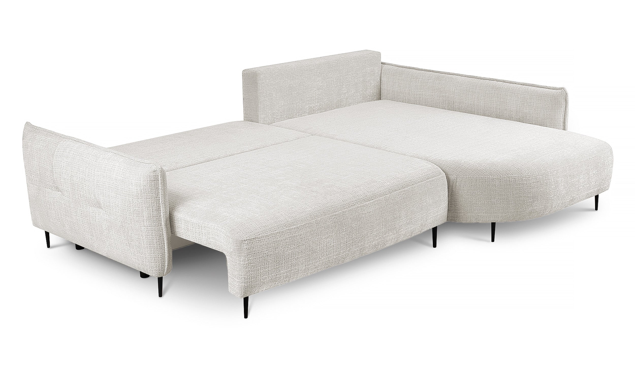 Ecksofa Oblivio mit Schlaffunktion, L-förmig, mit Stauraum, cremefarbener Chenille, rechtsseitig