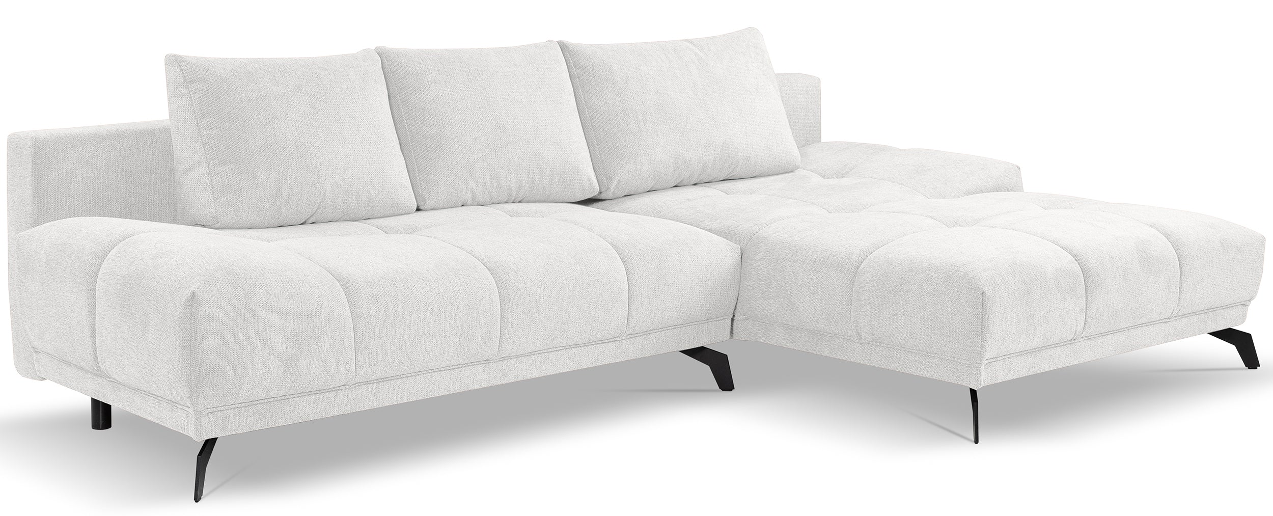 Ecksofa mit Schlaffunktion Felipe, L-förmig, rechtsseitig, mit Stauraum, weißer hydrophober Chenille-Stoff
