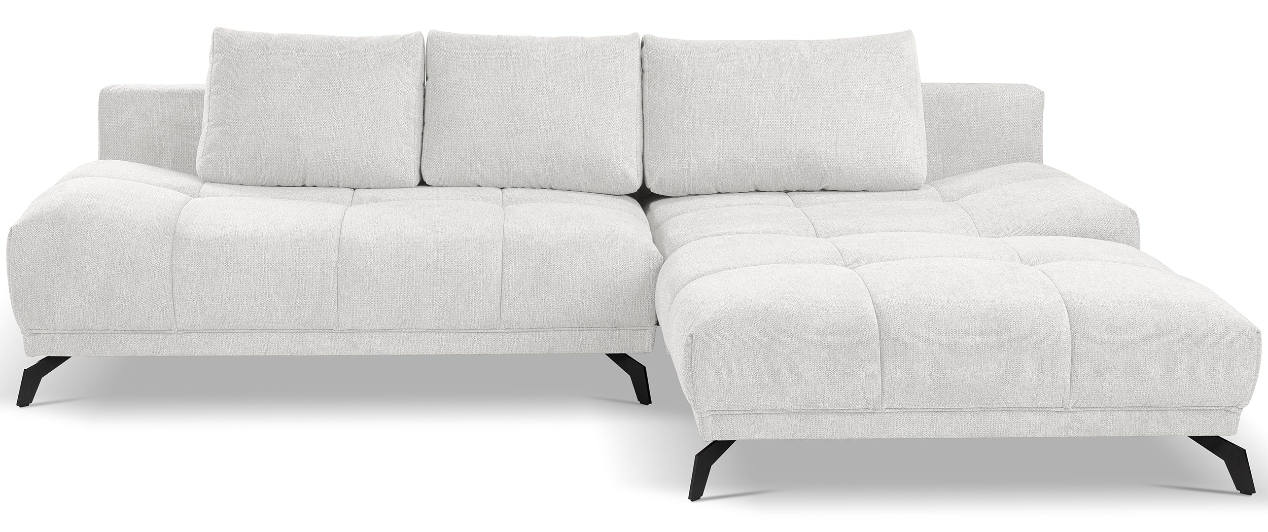 Ecksofa mit Schlaffunktion Felipe, L-förmig, rechtsseitig, mit Stauraum, weißer hydrophober Chenille-Stoff
