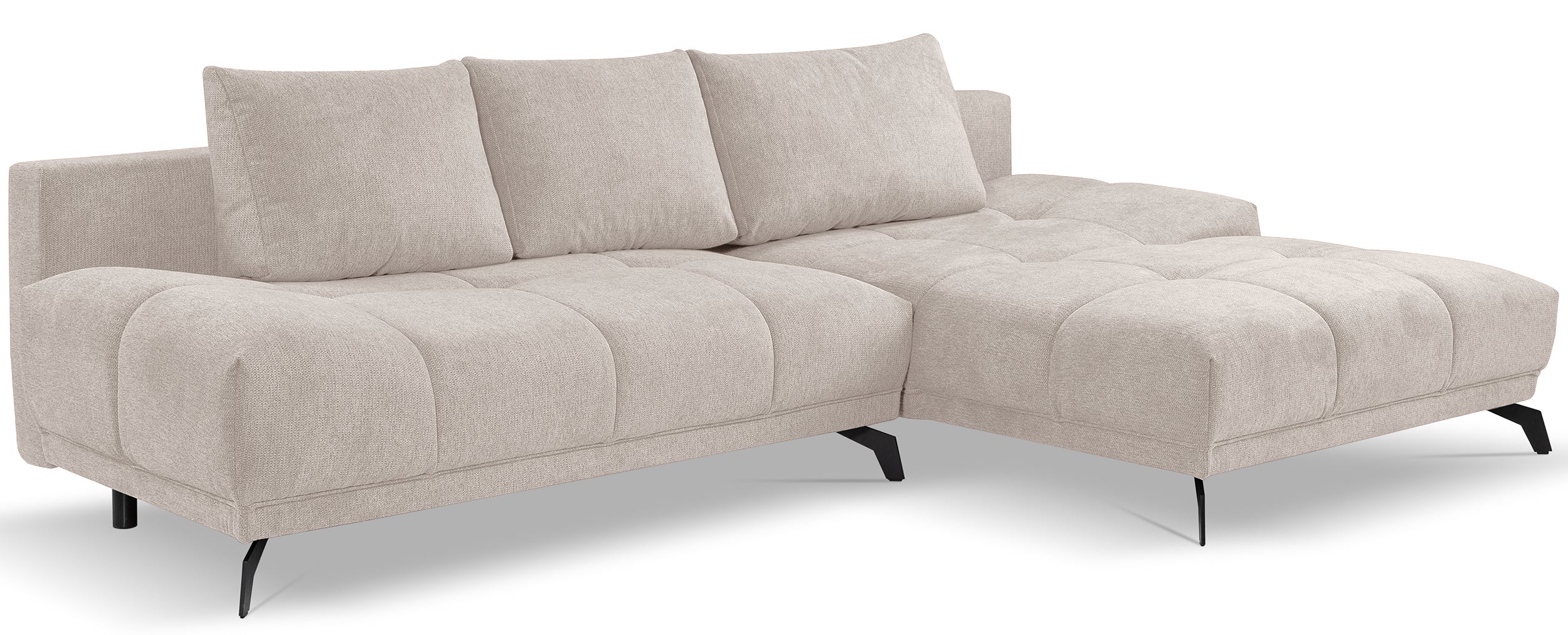Ecksofa mit Schlaffunktion Felipe, L-förmig, rechtsseitig, mit Stauraum, hellbeige, hydrophobes Chenille