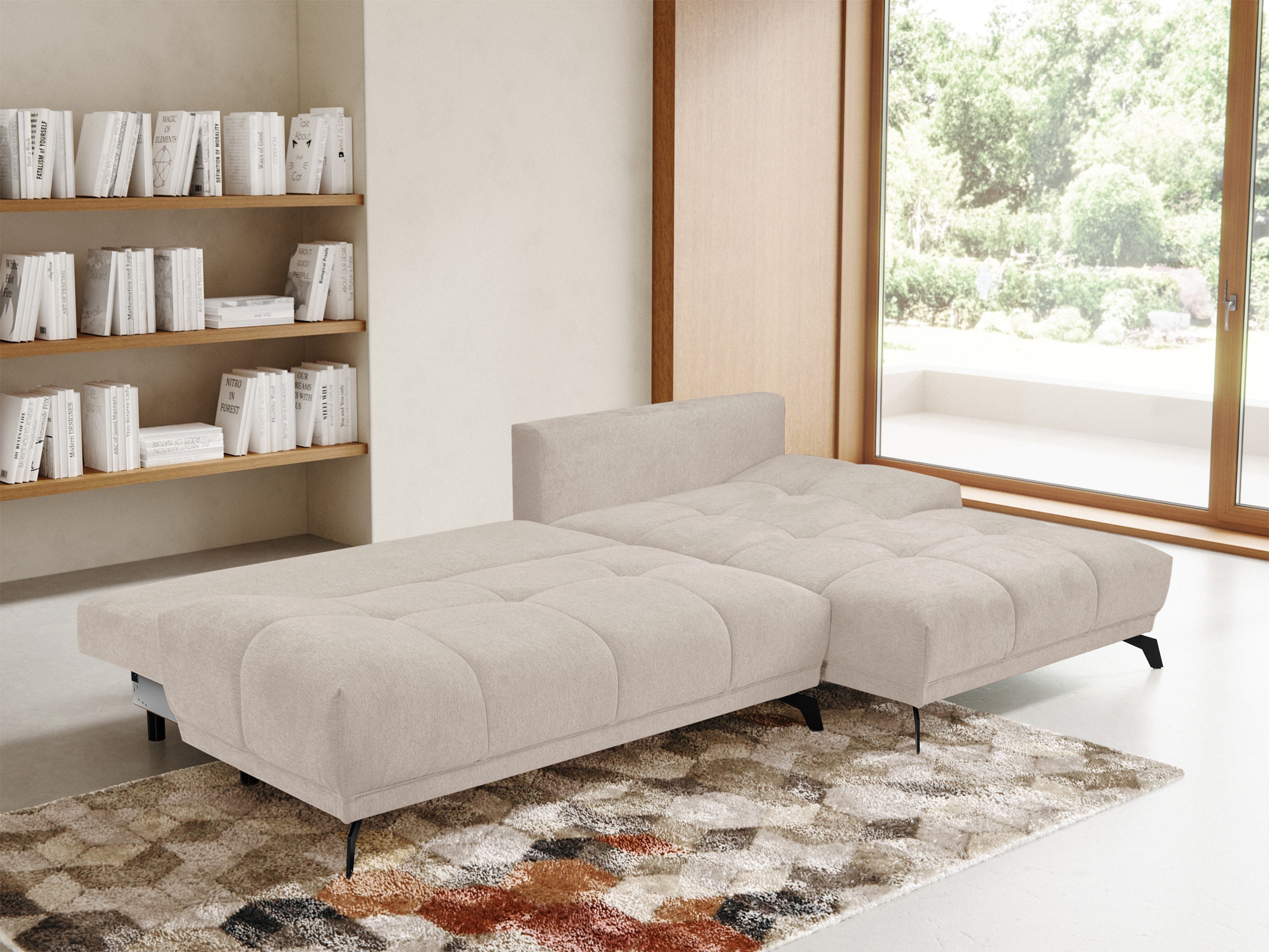 Ecksofa mit Schlaffunktion Felipe, L-förmig, rechtsseitig, mit Stauraum, hellbeige, hydrophobes Chenille