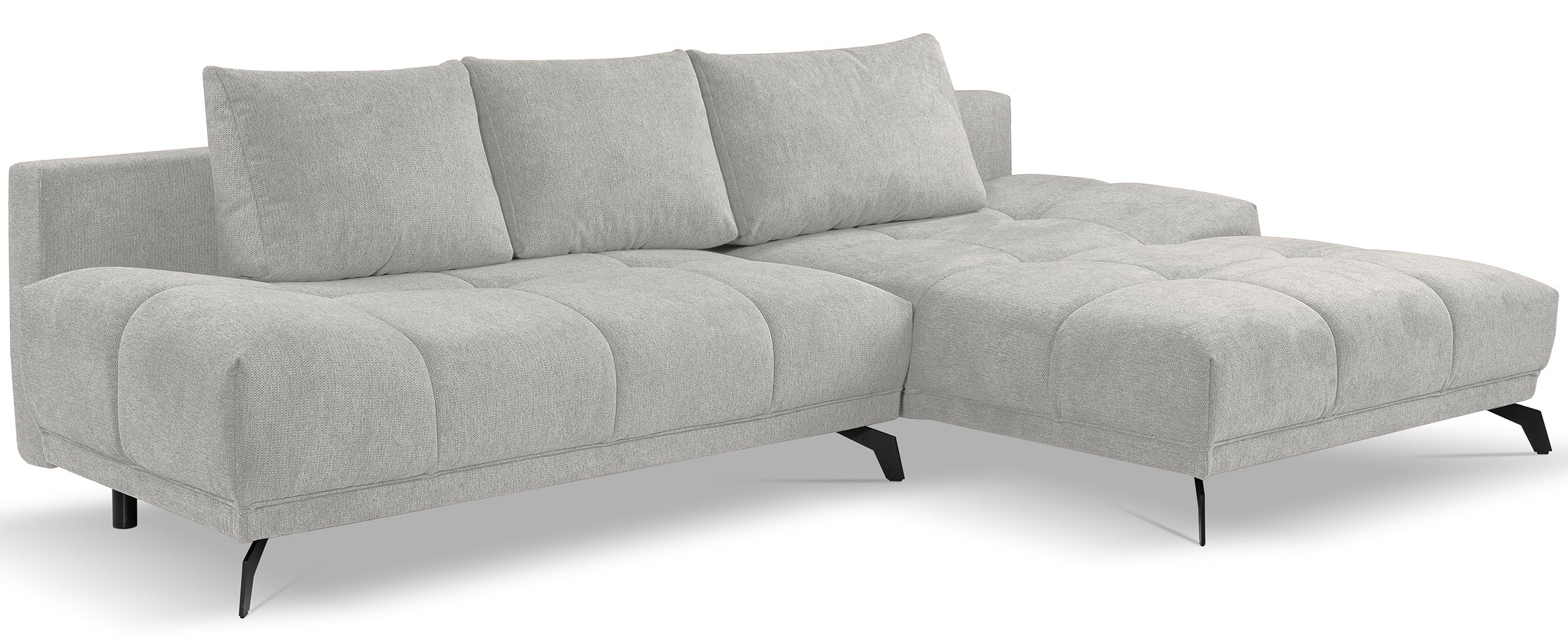 Felipe Ecksofa mit Schlaffunktion, L-Form, rechtsseitig, mit Stauraum, hellgrauer hydrophober Chenillestoff