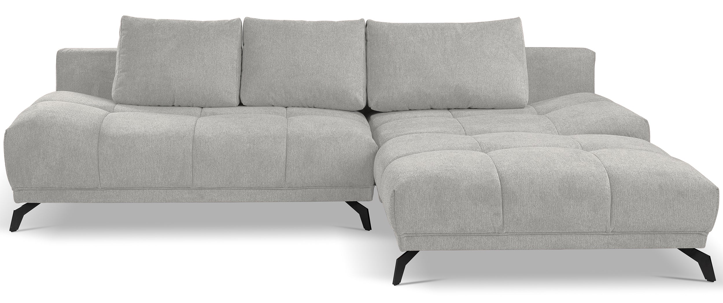 Felipe Ecksofa mit Schlaffunktion, L-Form, rechtsseitig, mit Stauraum, hellgrauer hydrophober Chenillestoff