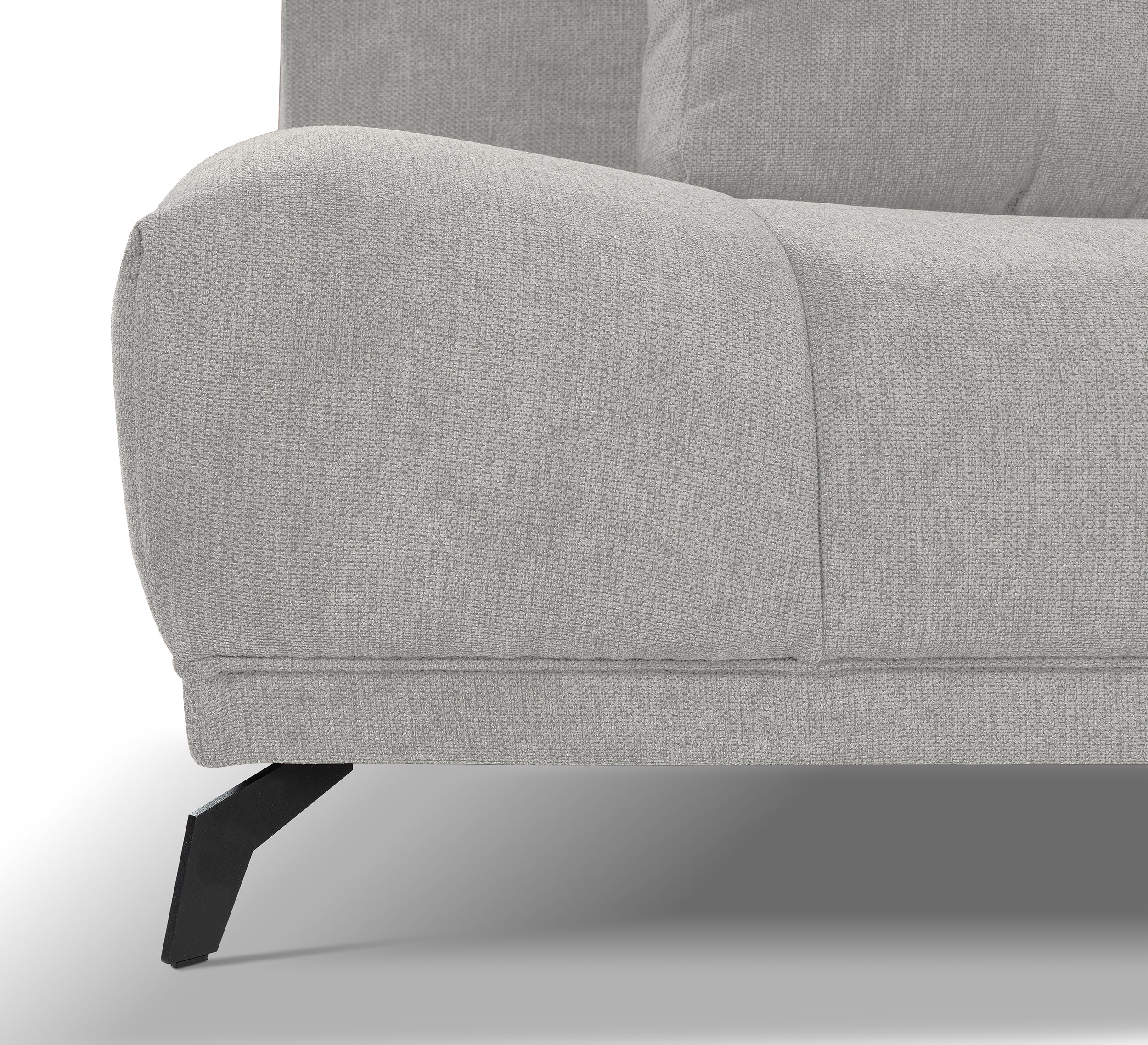 Felipe Ecksofa mit Schlaffunktion, L-Form, rechtsseitig, mit Stauraum, hellgrauer hydrophober Chenillestoff