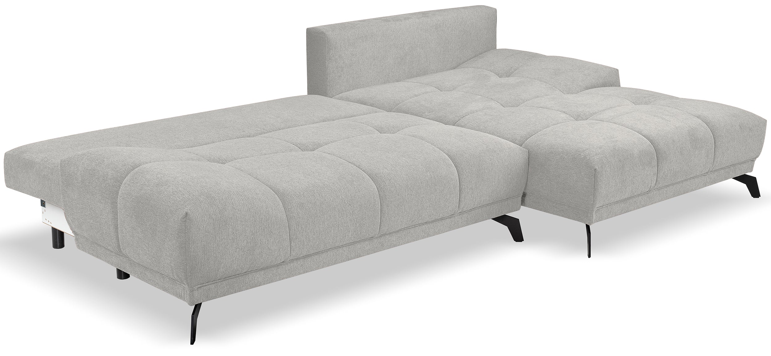 Felipe Ecksofa mit Schlaffunktion, L-Form, rechtsseitig, mit Stauraum, hellgrauer hydrophober Chenillestoff