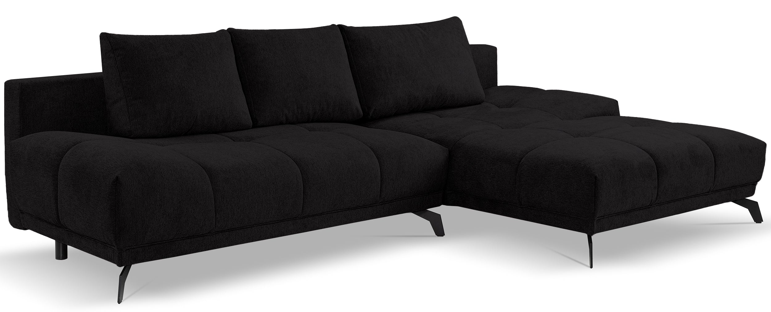 Ecksofa mit Schlaffunktion Felipe, L-förmig, rechtsseitig, mit Stauraum, schwarzer hydrophober Chenille-Bezug