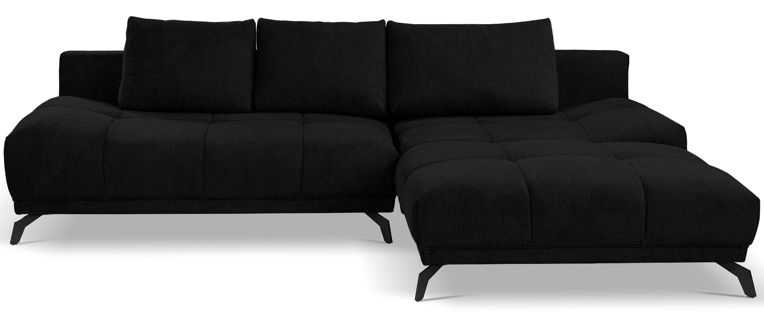 Ecksofa mit Schlaffunktion Felipe, L-förmig, rechtsseitig, mit Stauraum, schwarzer hydrophober Chenille-Bezug