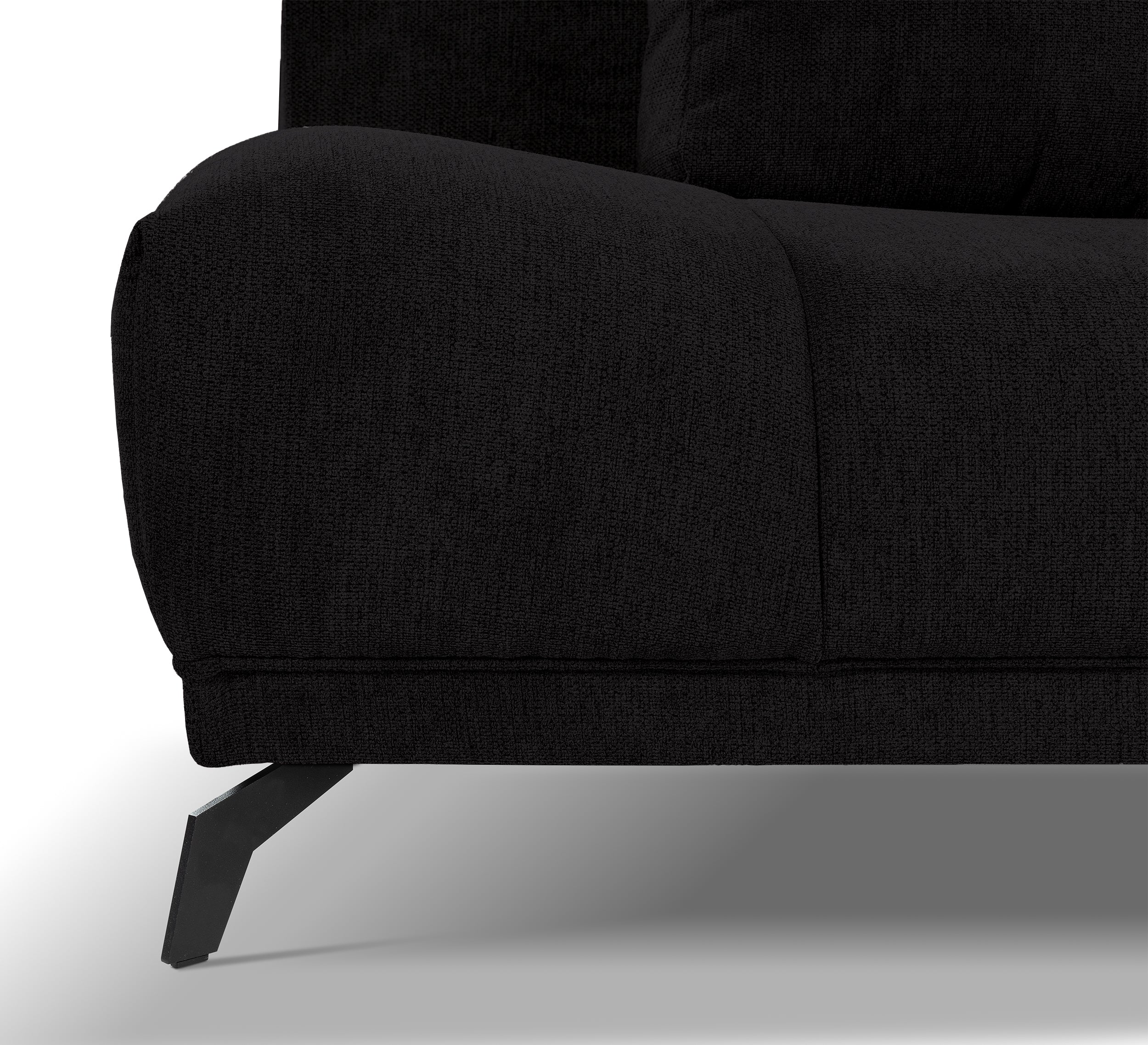Ecksofa mit Schlaffunktion Felipe, L-förmig, rechtsseitig, mit Stauraum, schwarzer hydrophober Chenille-Bezug