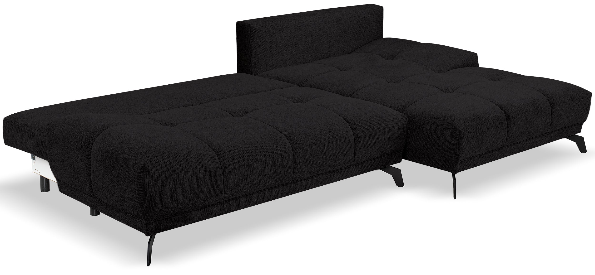 Ecksofa mit Schlaffunktion Felipe, L-förmig, rechtsseitig, mit Stauraum, schwarzer hydrophober Chenille-Bezug