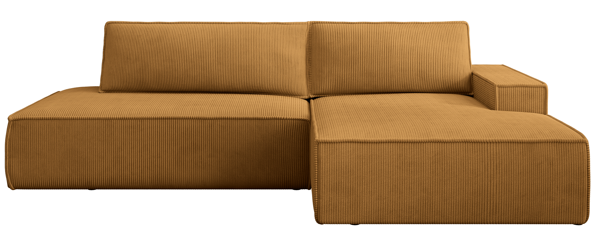 Ecksofa mit Schlaffunktion Felicjo, L-förmig, rechtsseitig mit Stauraum, senfgelber Cordstoff