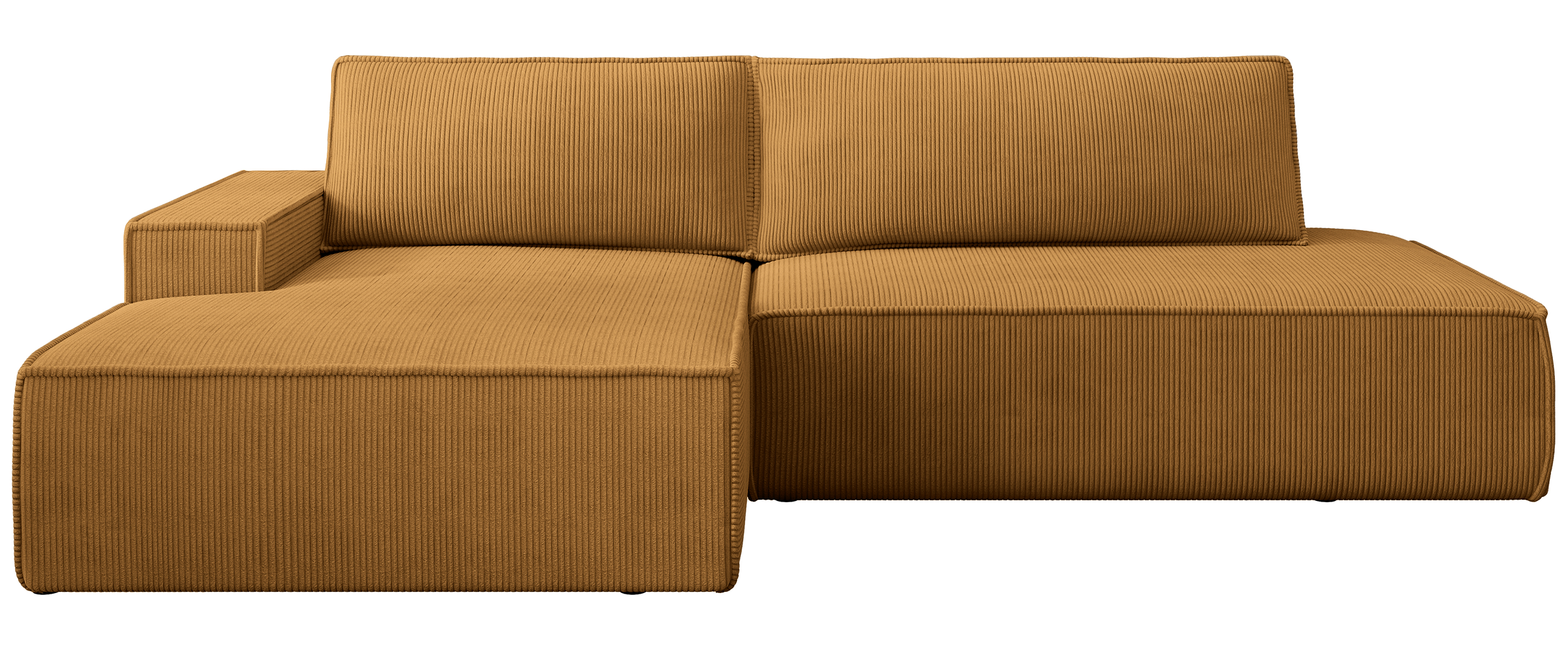 Ecksofa mit Schlaffunktion Felicjo, L-förmig, linksseitig, mit Stauraum, senfgelber Cordstoff