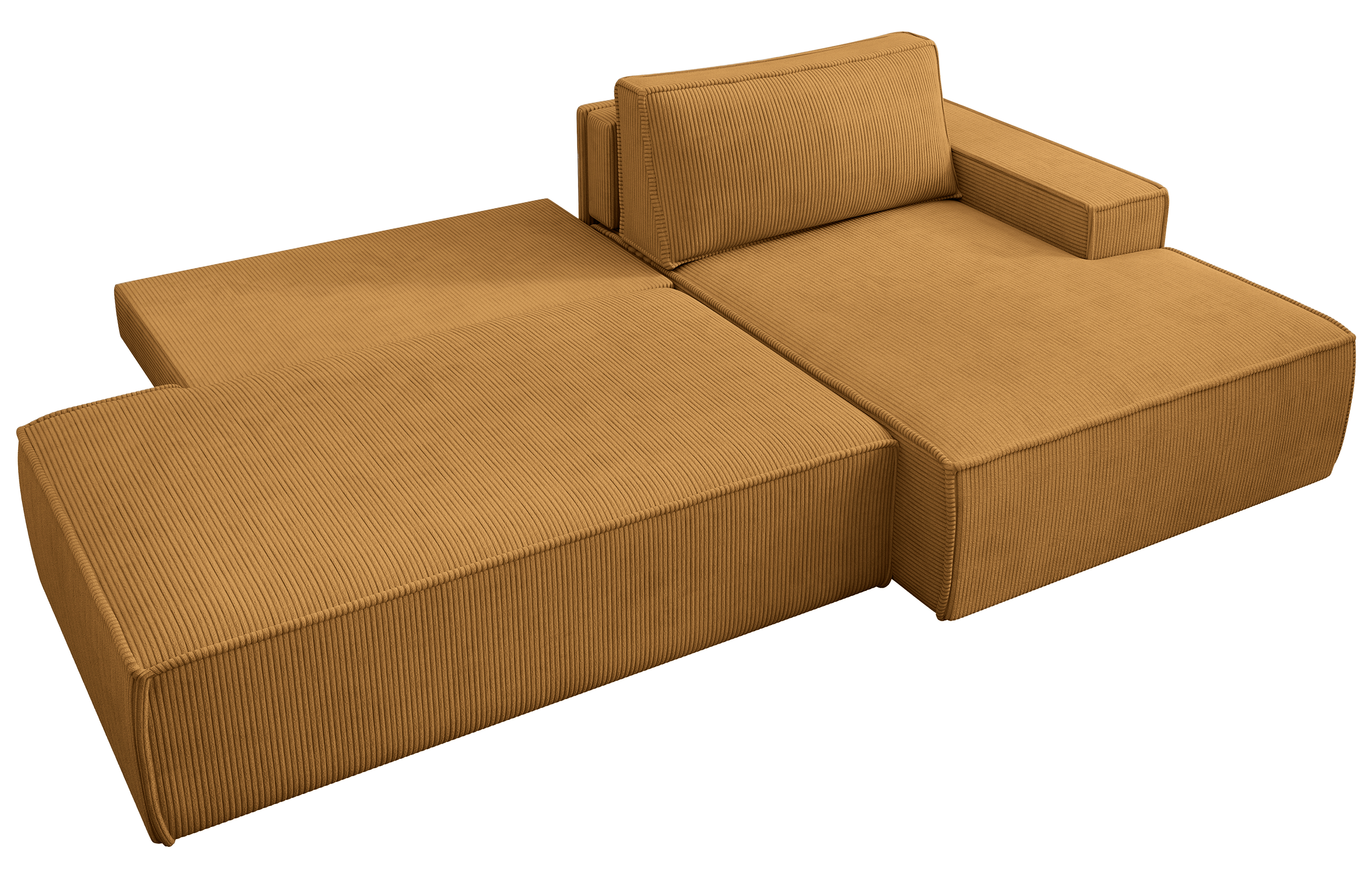 Ecksofa mit Schlaffunktion Felicjo, L-förmig, rechtsseitig mit Stauraum, senfgelber Cordstoff