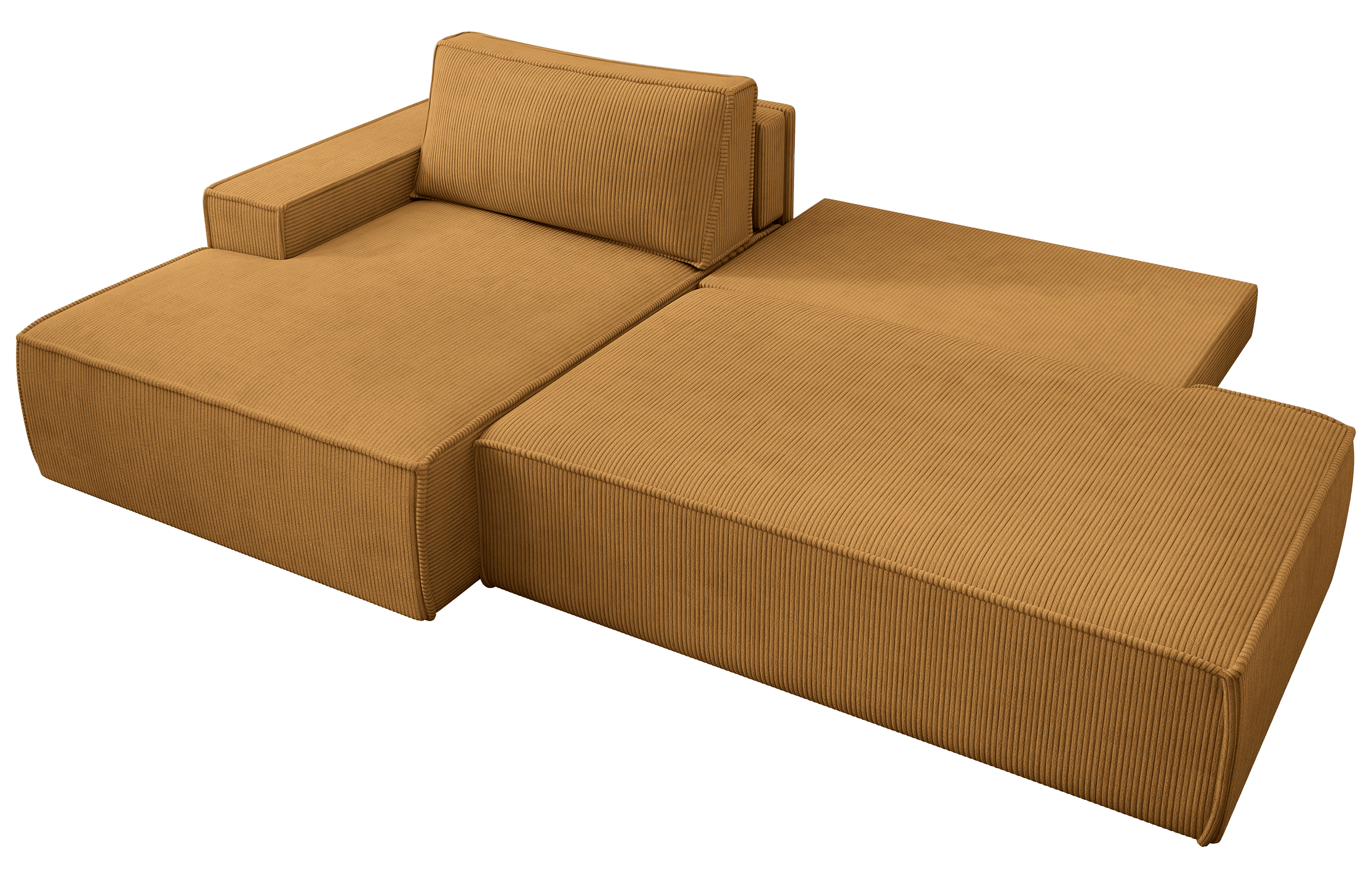 Ecksofa mit Schlaffunktion Felicjo, L-förmig, linksseitig, mit Stauraum, senfgelber Cordstoff