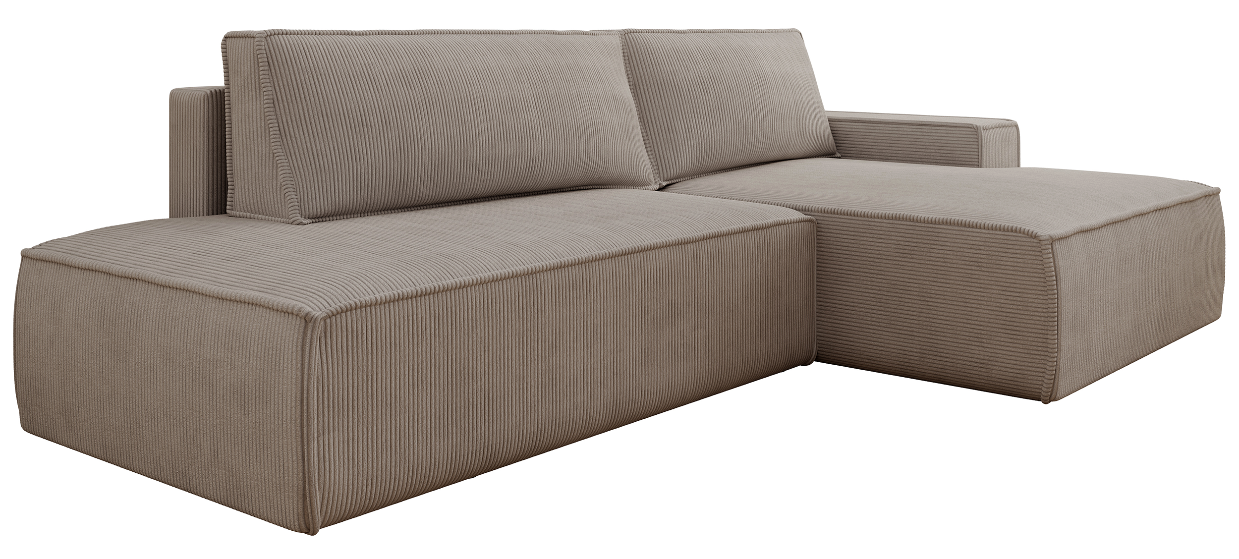 Ecksofa mit Schlaffunktion Felicjo, L-Form, rechtsseitig, mit Stauraum, beige Cordstoff